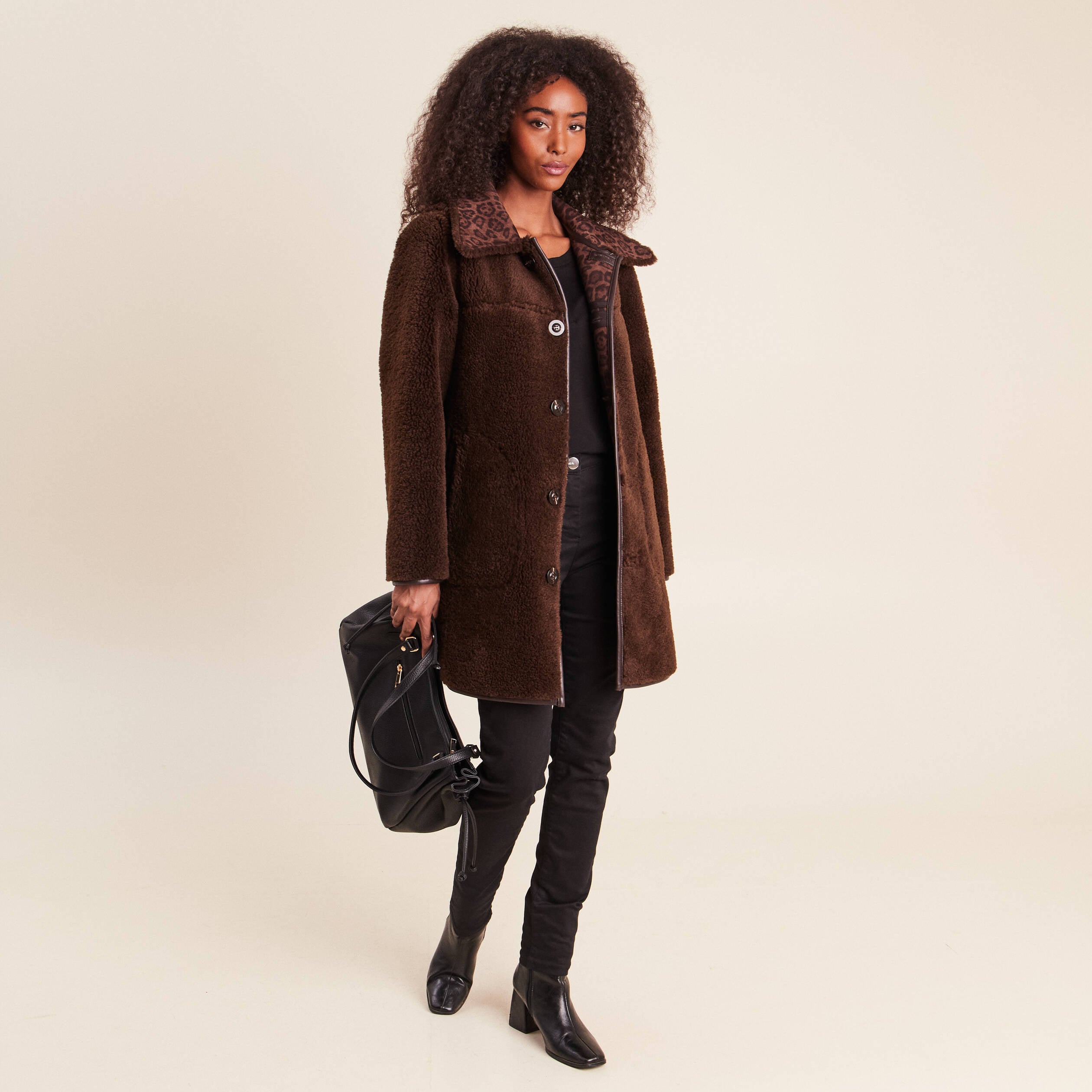 Manteau col montant marron femme