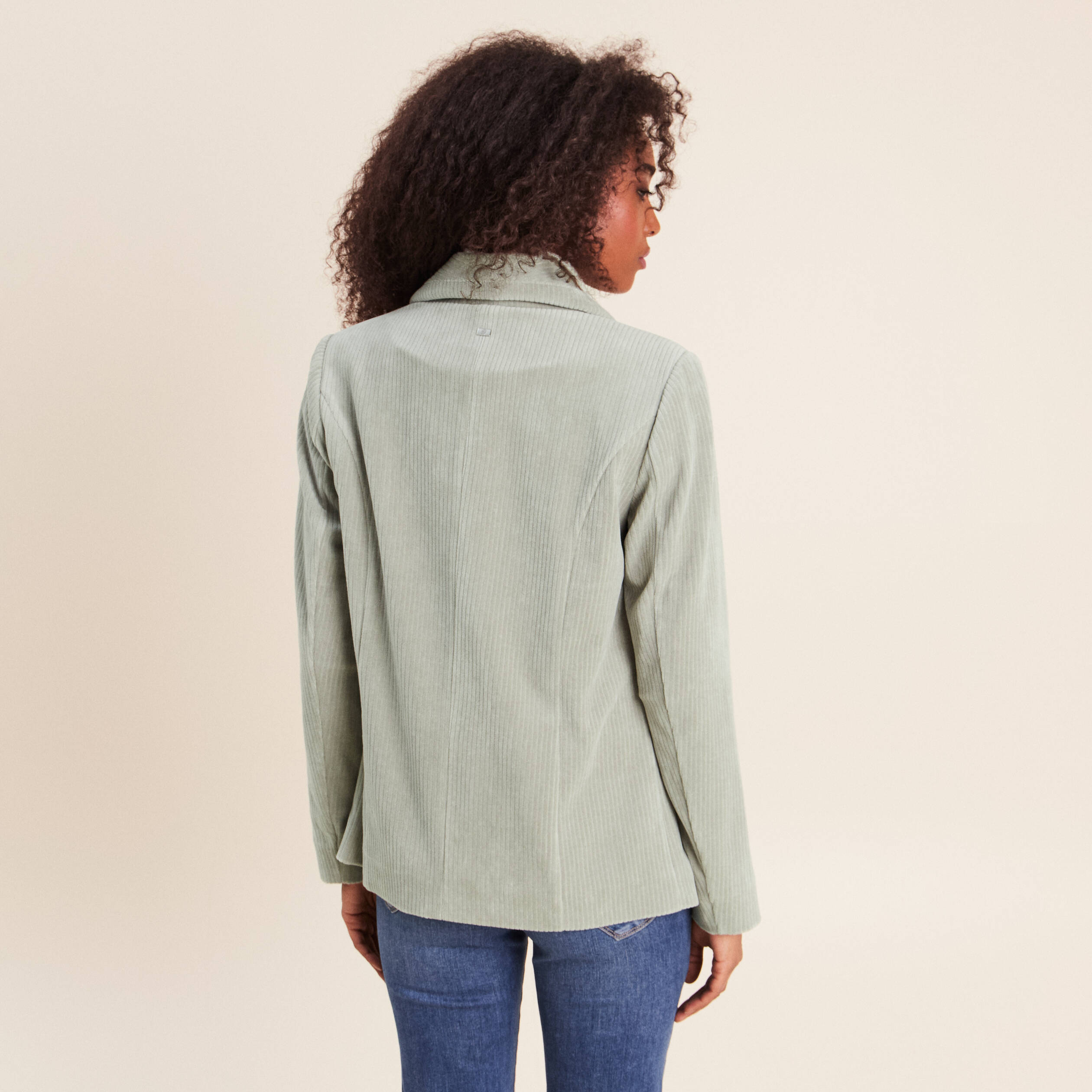 Veste tailleur velours vert clair femme