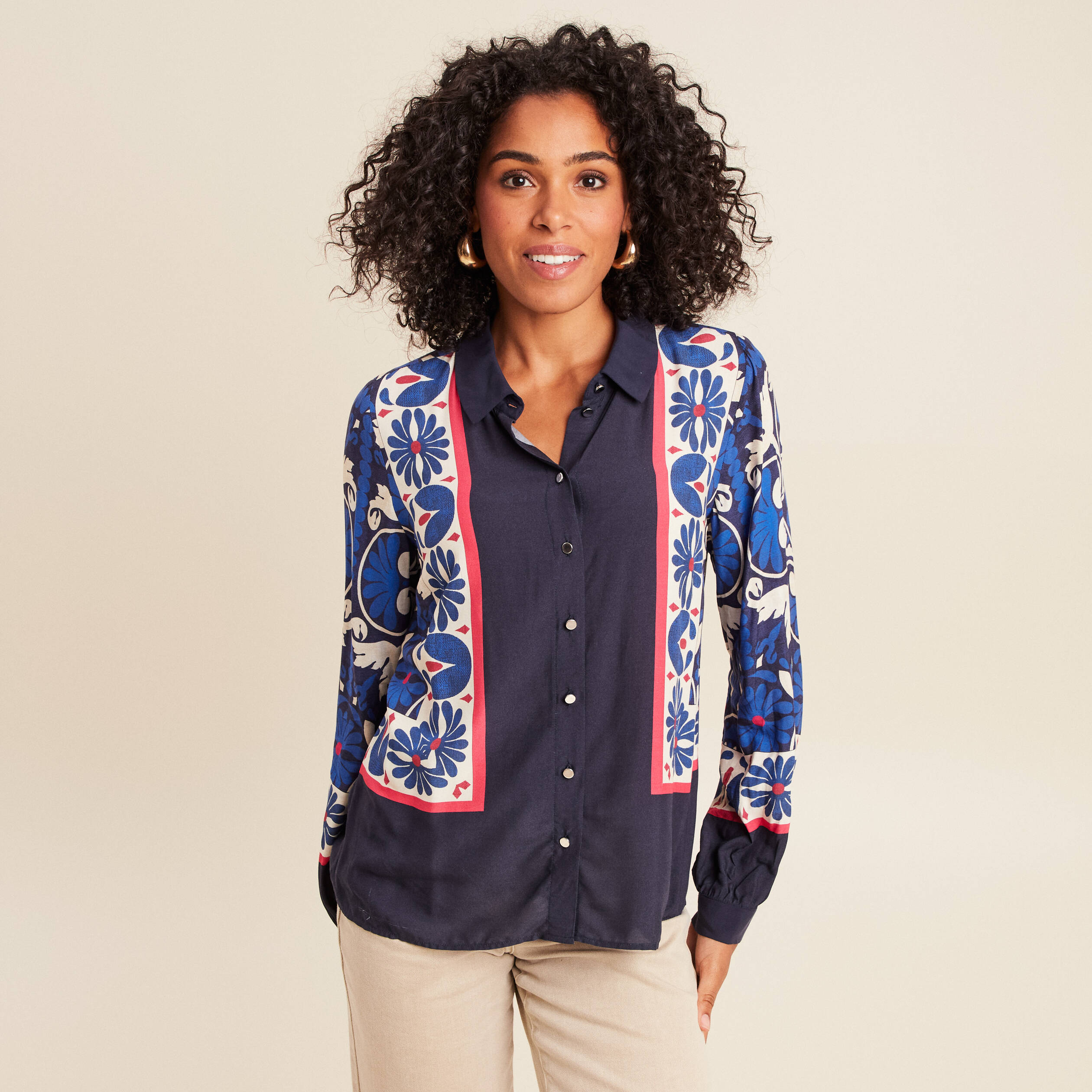 Chemise manches longues fluide bleu femme