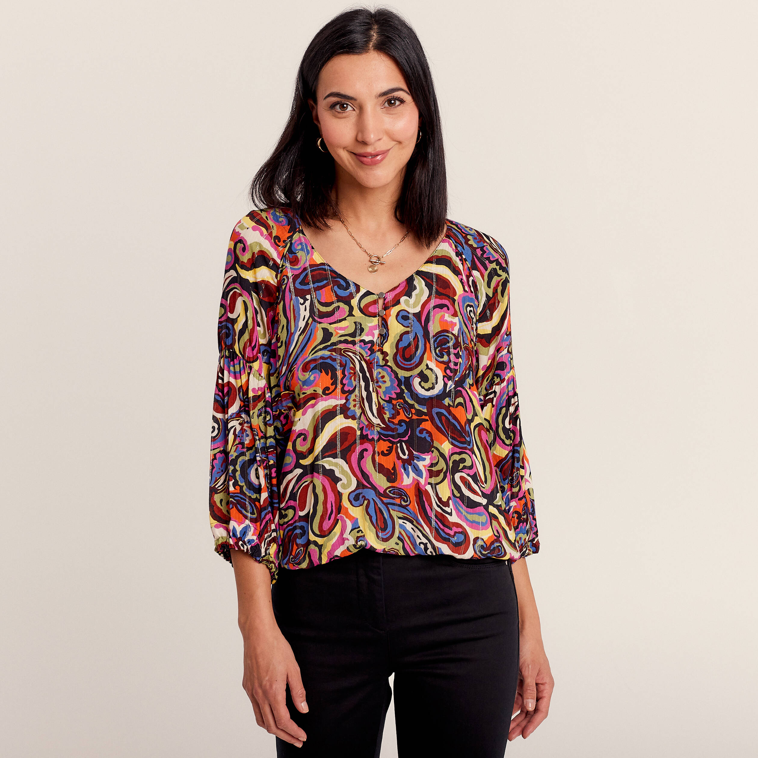 Blouse manches 3/4 multicolore femme