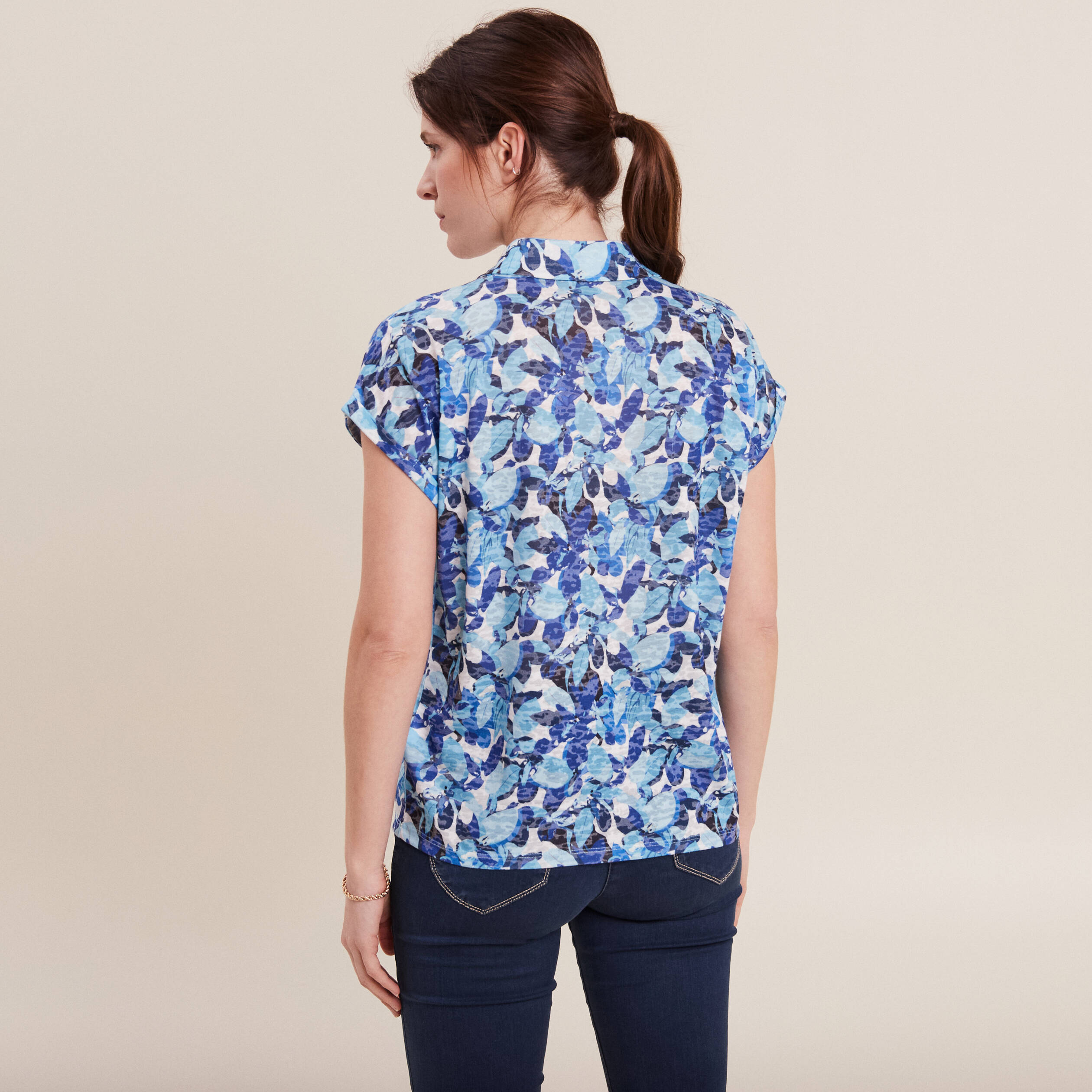 Chemise manches courtes bleu femme