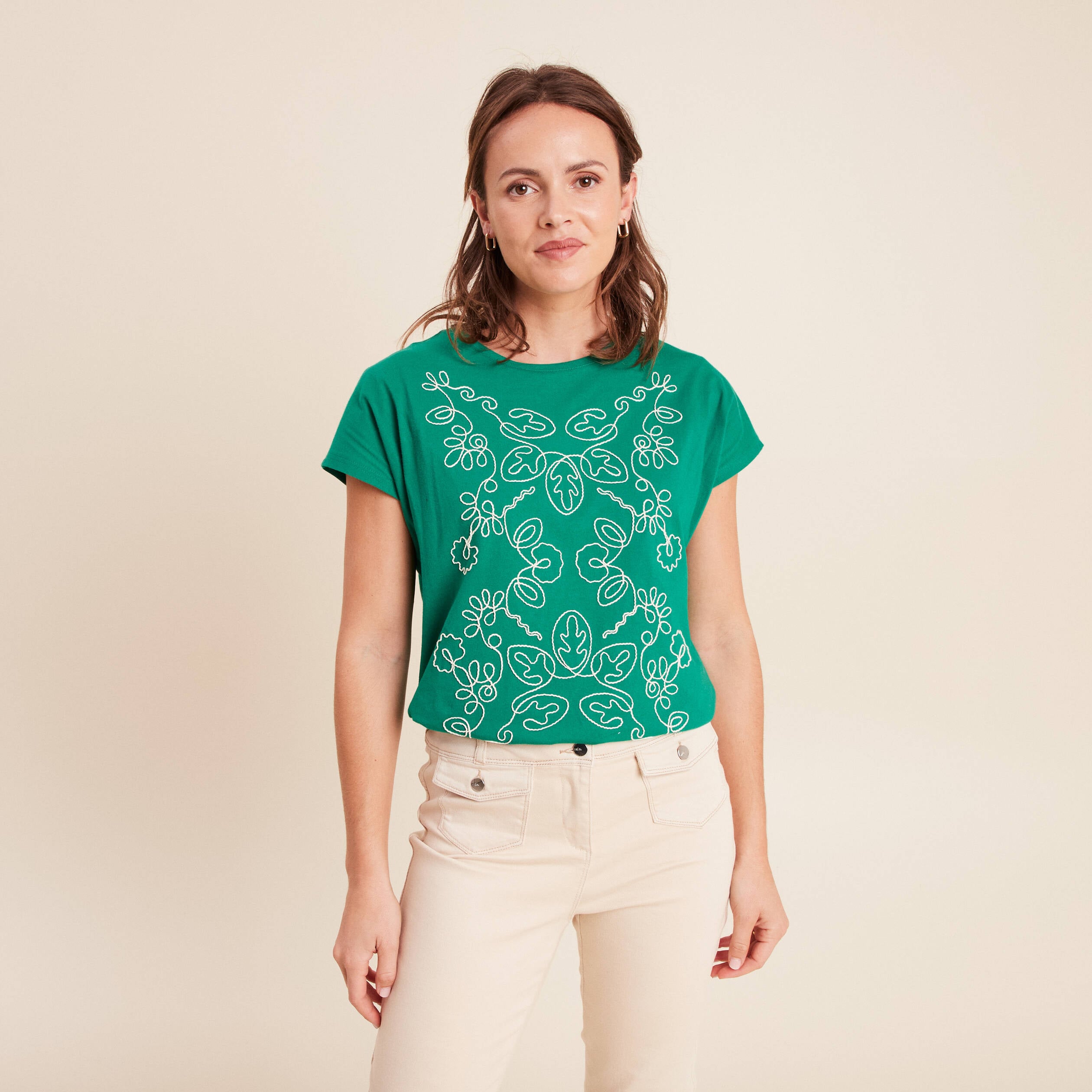 T-shirt col rond manches courtes vert menthe femme