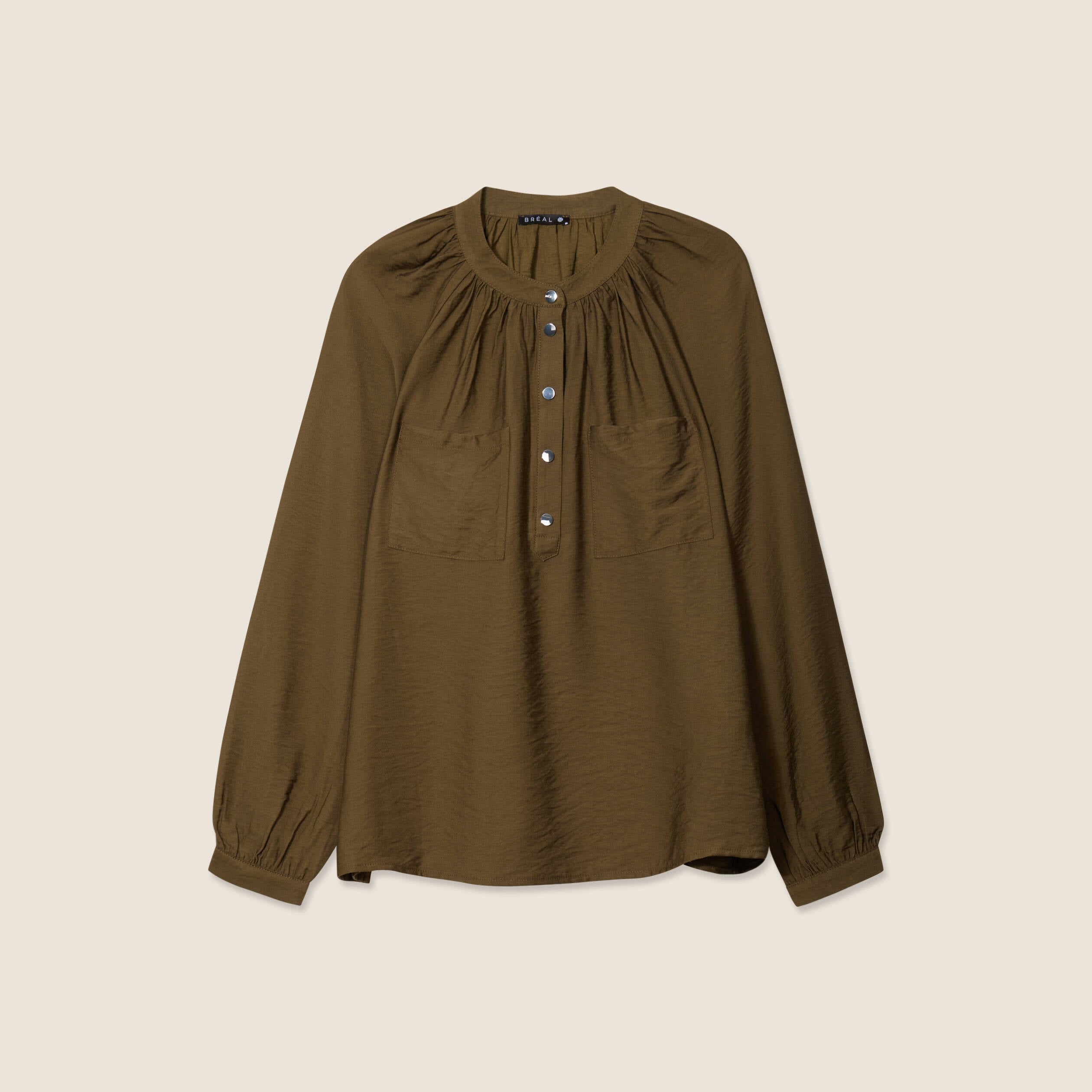 Blouse manches longues vert olive femme