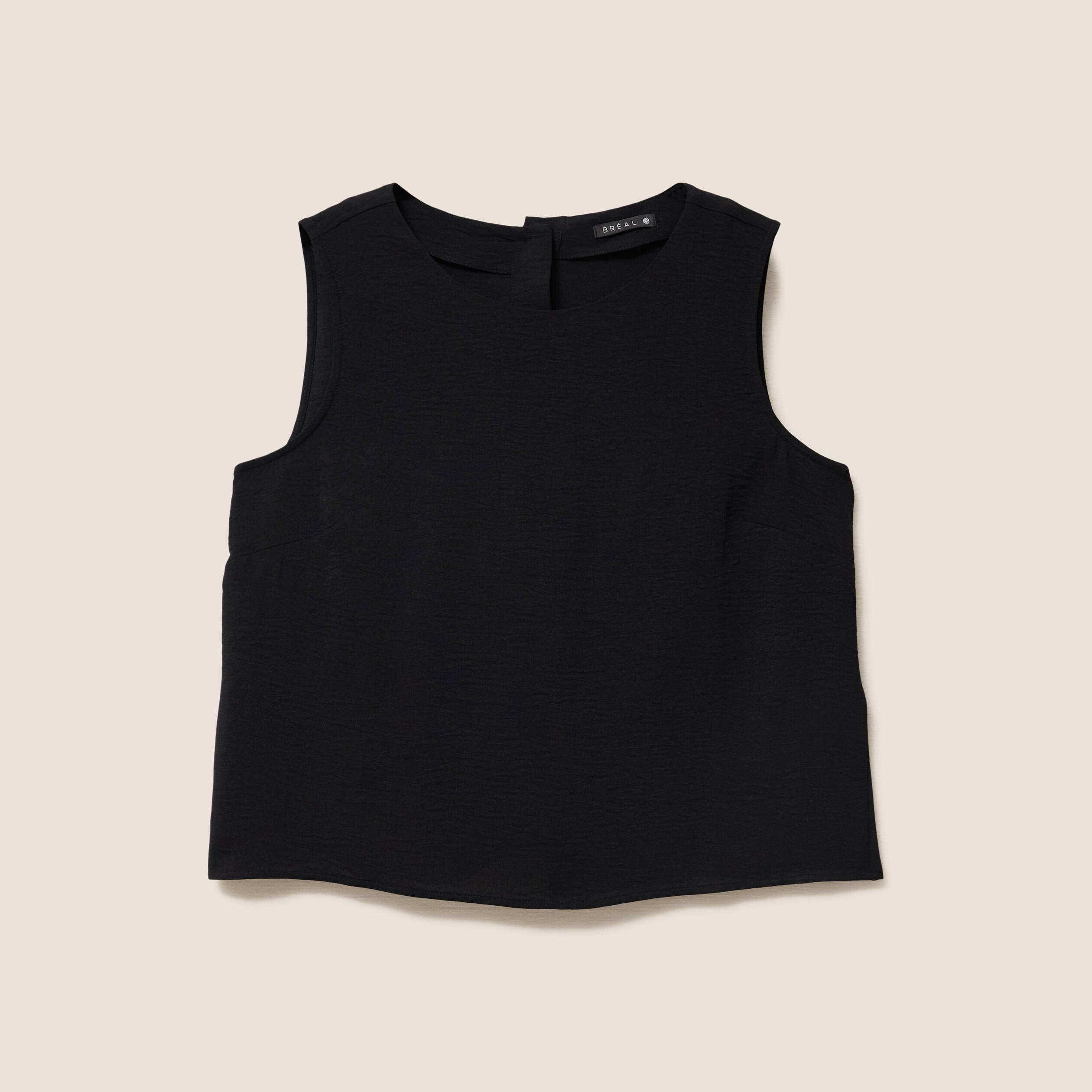Blouse sans manches col rond fluide noir femme