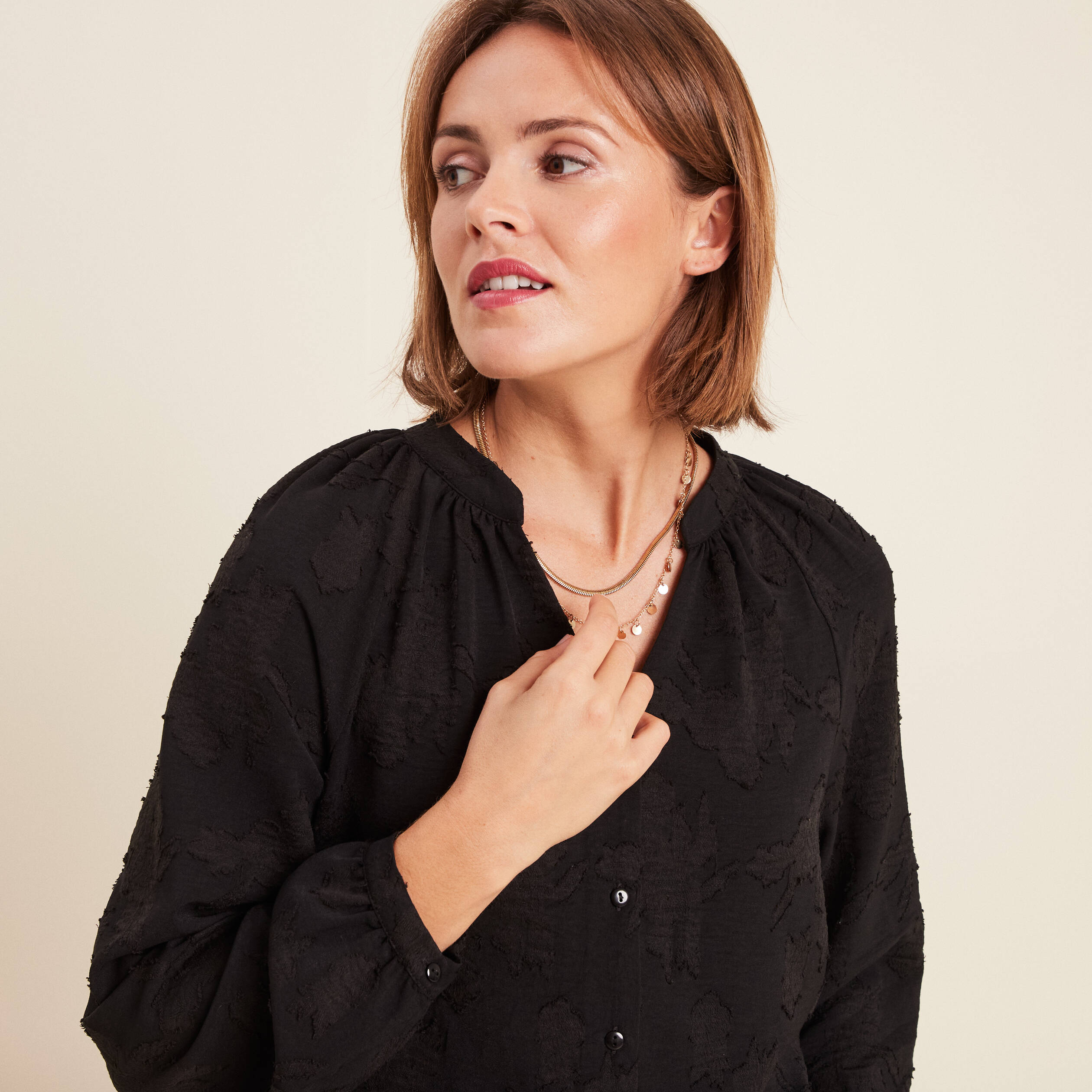 Blouse manches longues noir femme
