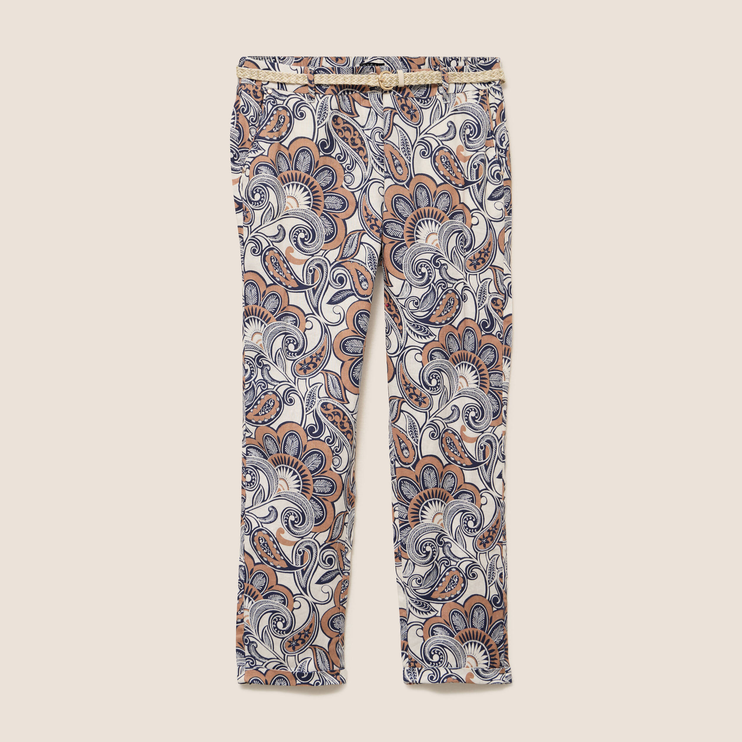 Pantalon coupe chino en lin marron femme