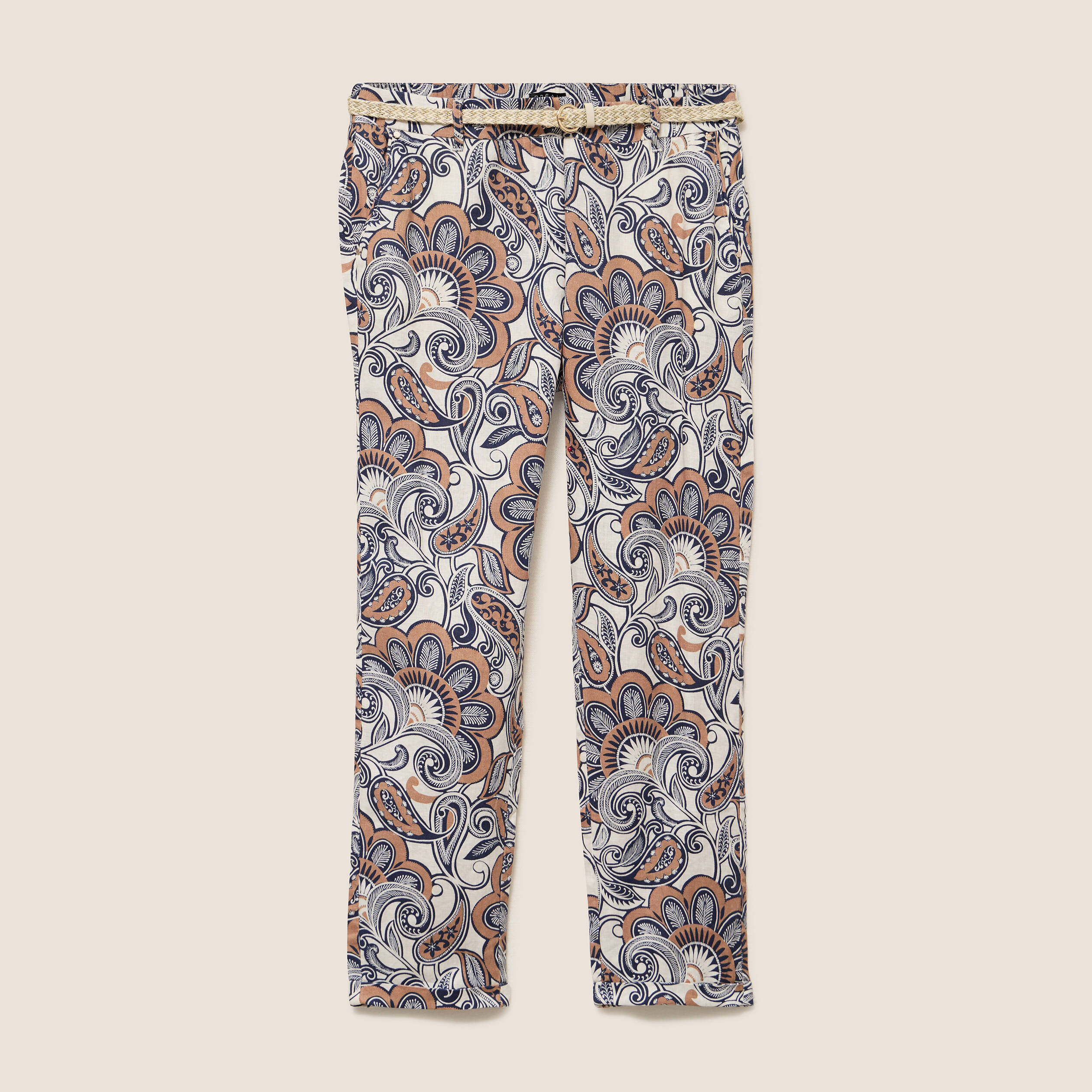 Pantalon coupe chino en lin marron femme
