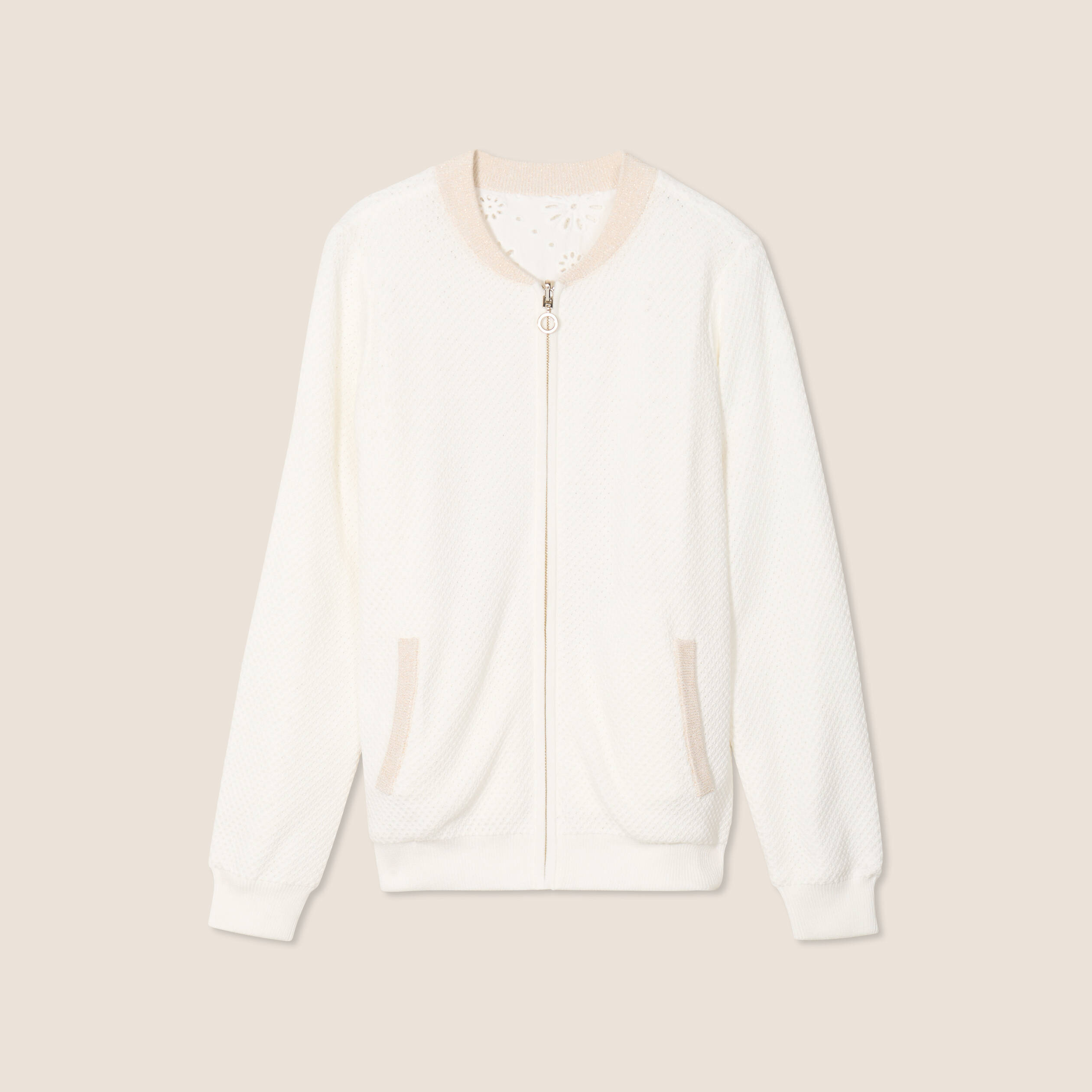 Gilet r&eacute;versible brod&eacute;e ecru femme