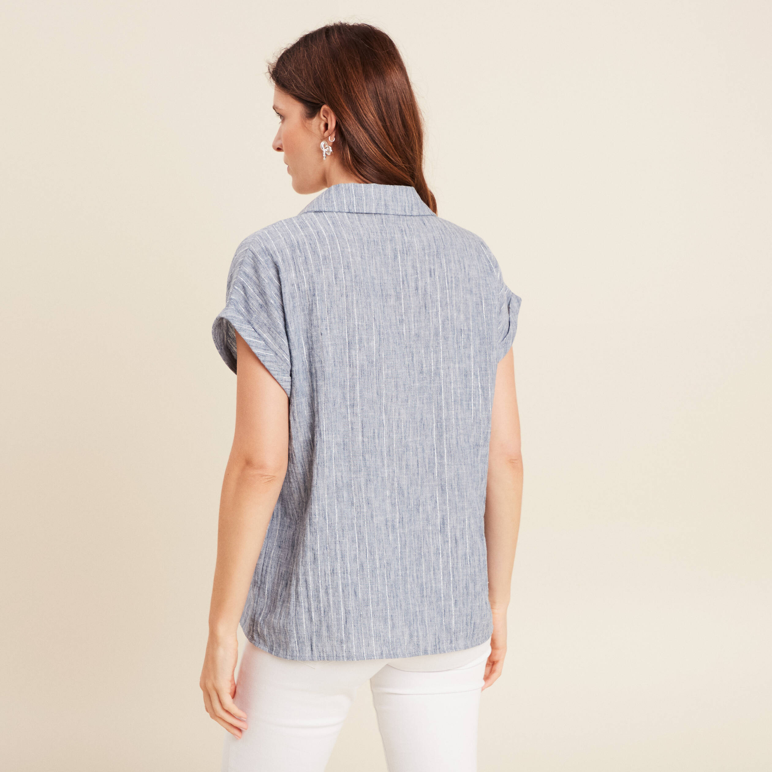 Blouse manches courtes fluide bleu femme