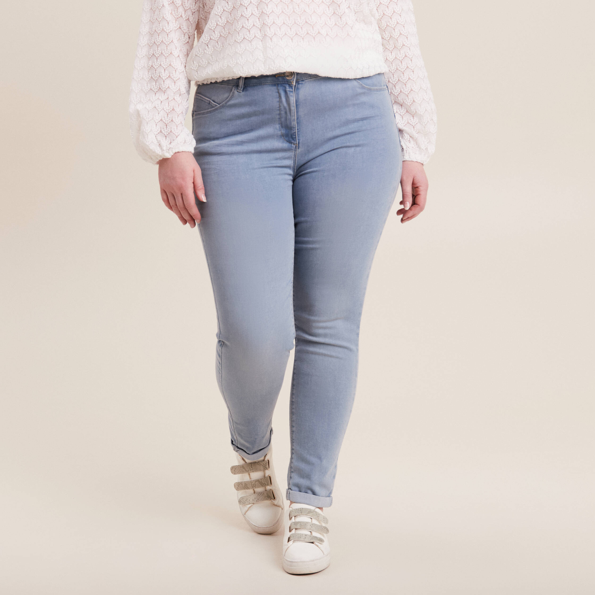 jeans ajuste taille standard 78eme denim baby bleu femme Jeans ajusté taille standard 7/8ème denim baby bleu femme