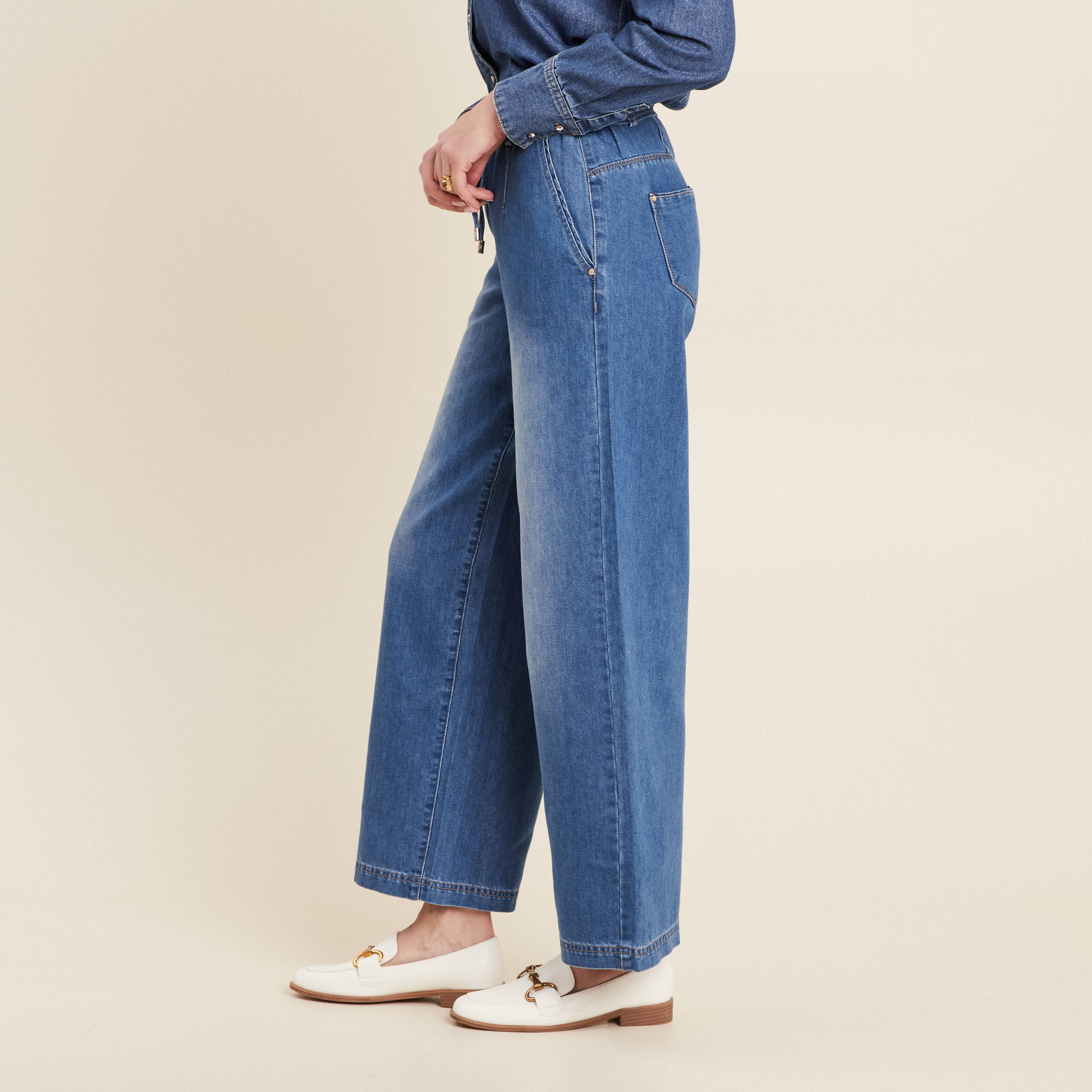 Jean coupe large avec cordon denim double stone femme
