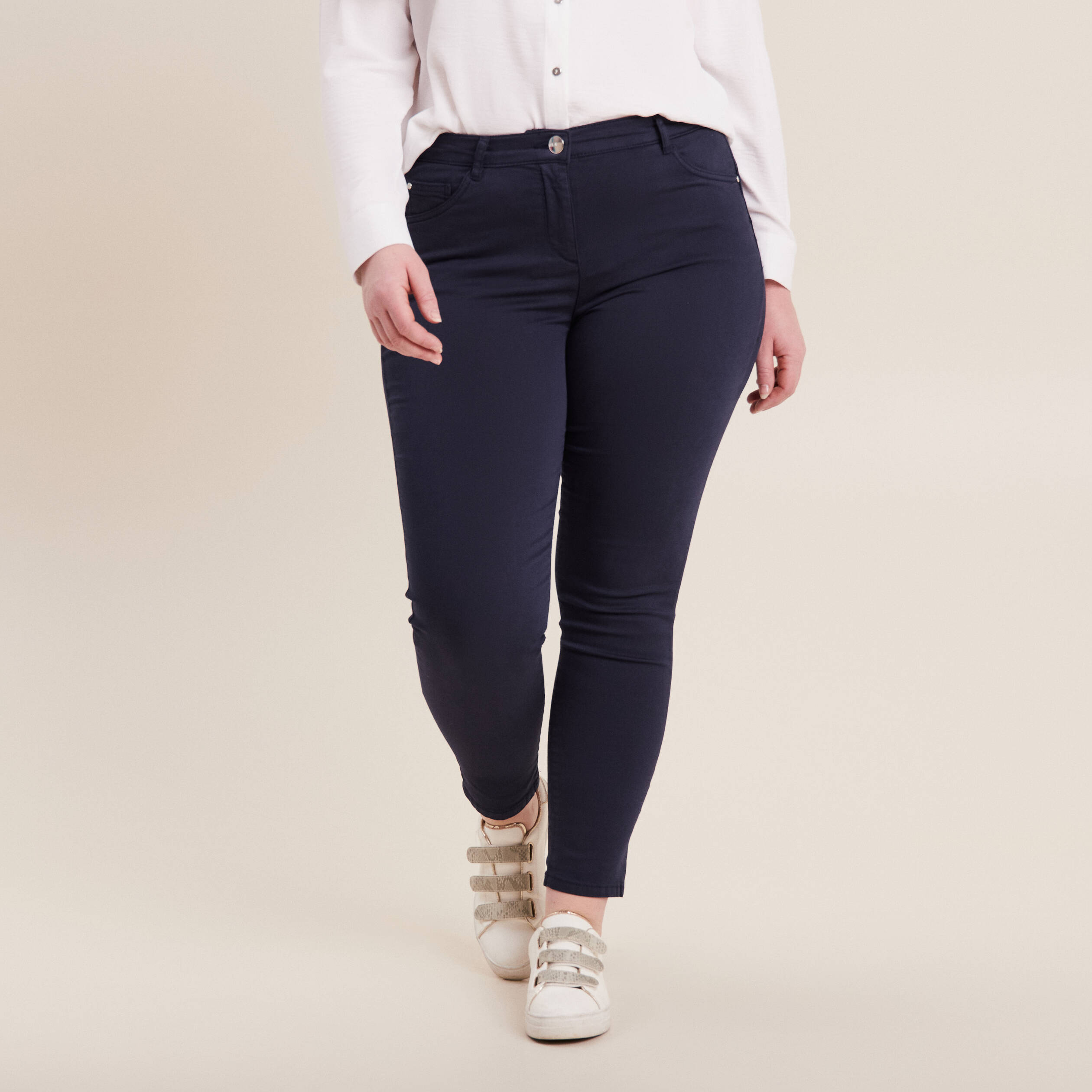 Pantalon léger taille standard 7/8ème bleu marine femme