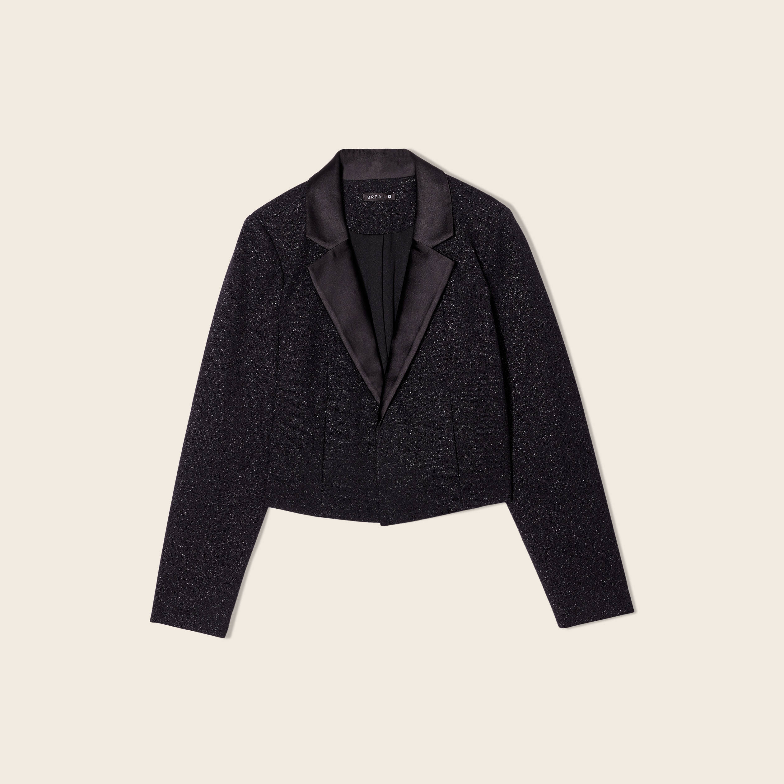 Veste ajustée col en satin noir femme