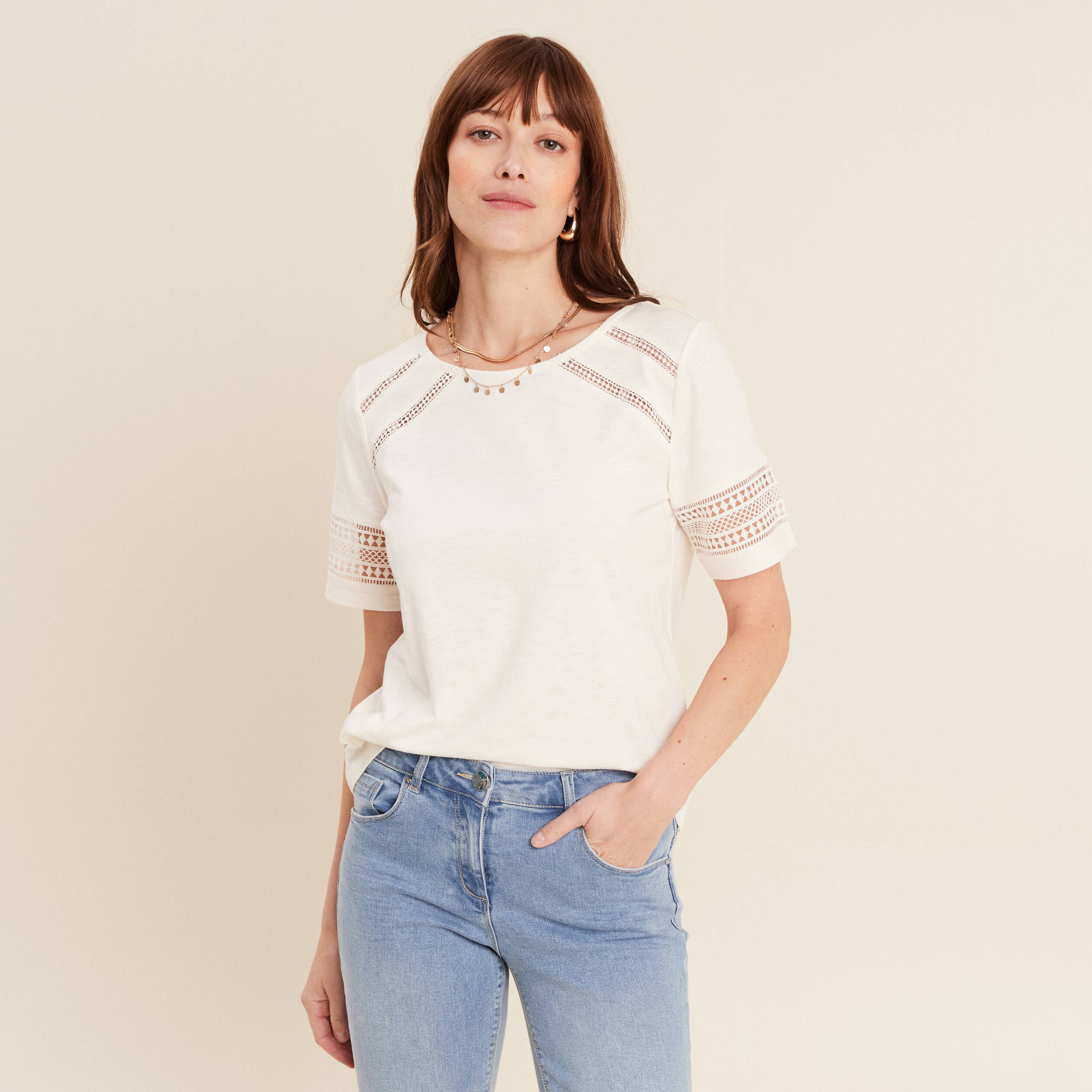 t shirt manches courtes ecru femme T-shirt manches courtes ecru femme