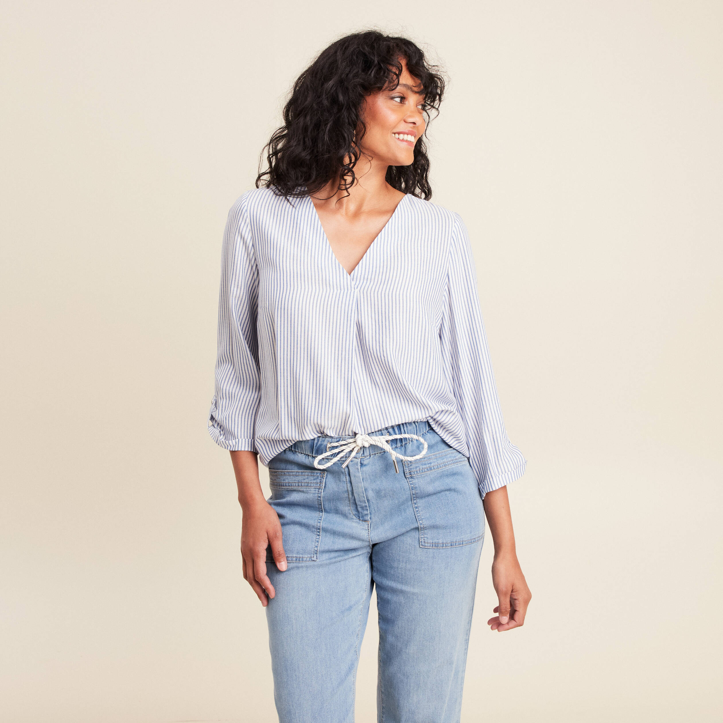 blouse fluide manches 34 bleu femme blouse fluide manches 3/4 bleu femme