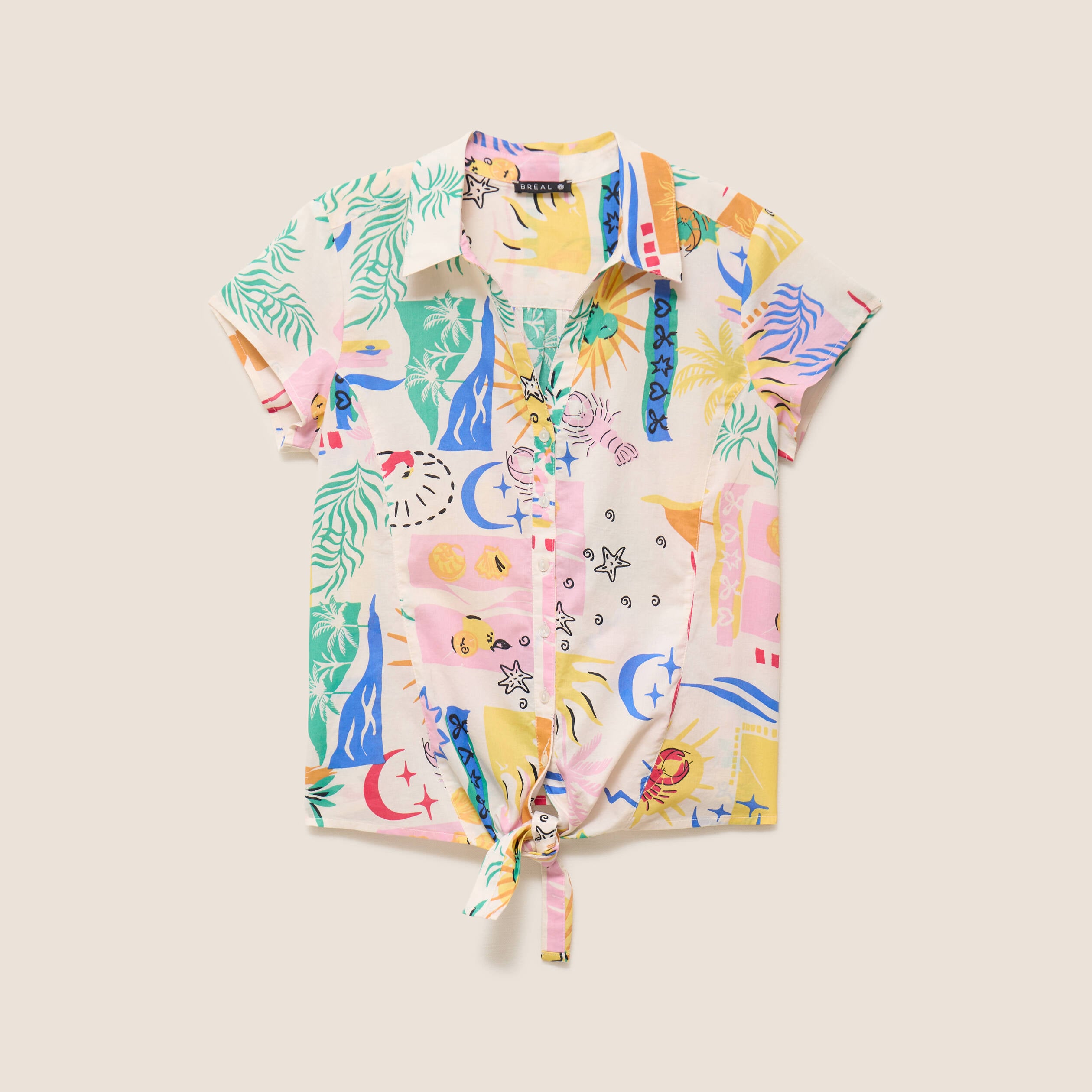 Chemise ajust&eacute;e courte manches courtes multicolore femme
