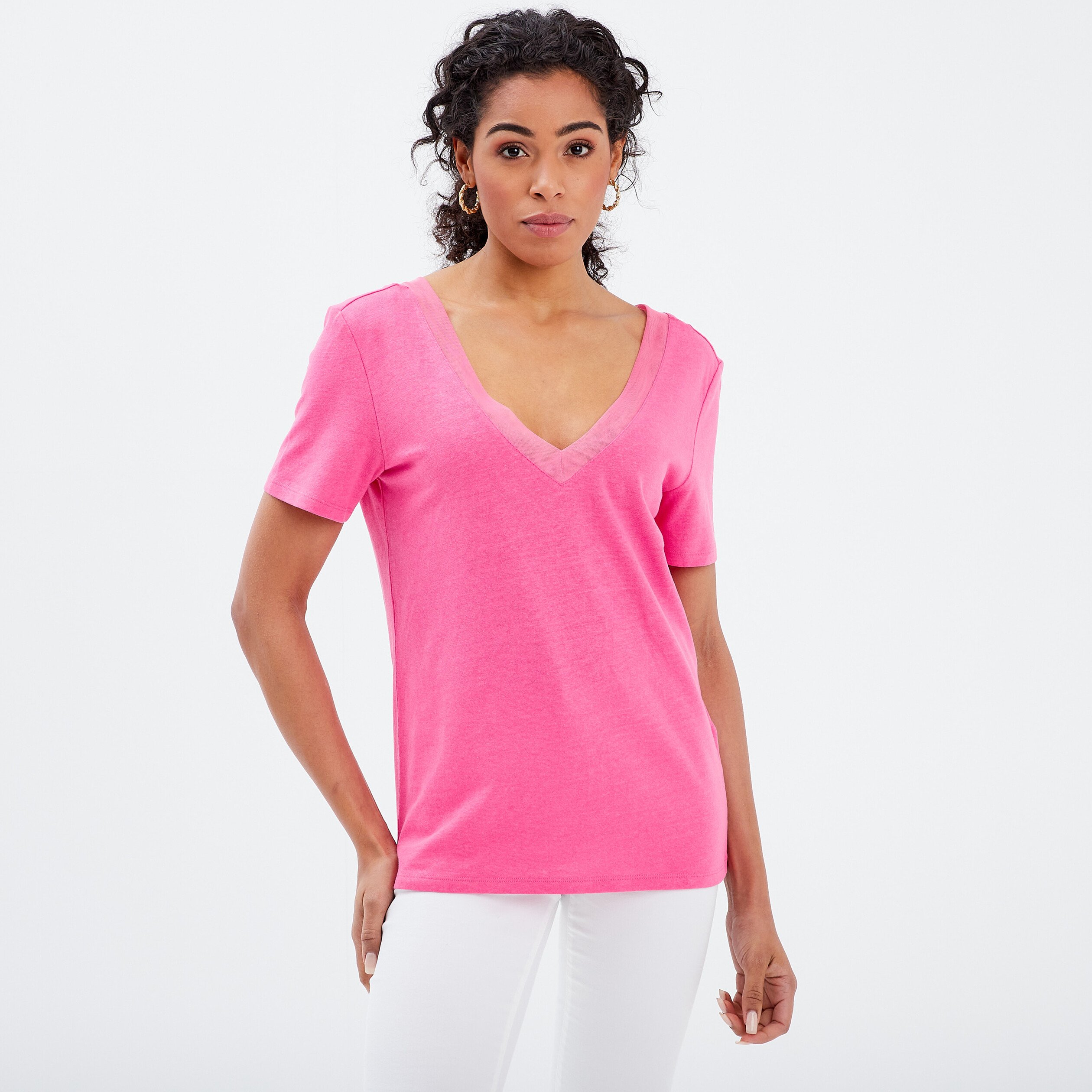 t shirt manches courtes rose fushia femme T-shirt manches courtes rose fushia femme