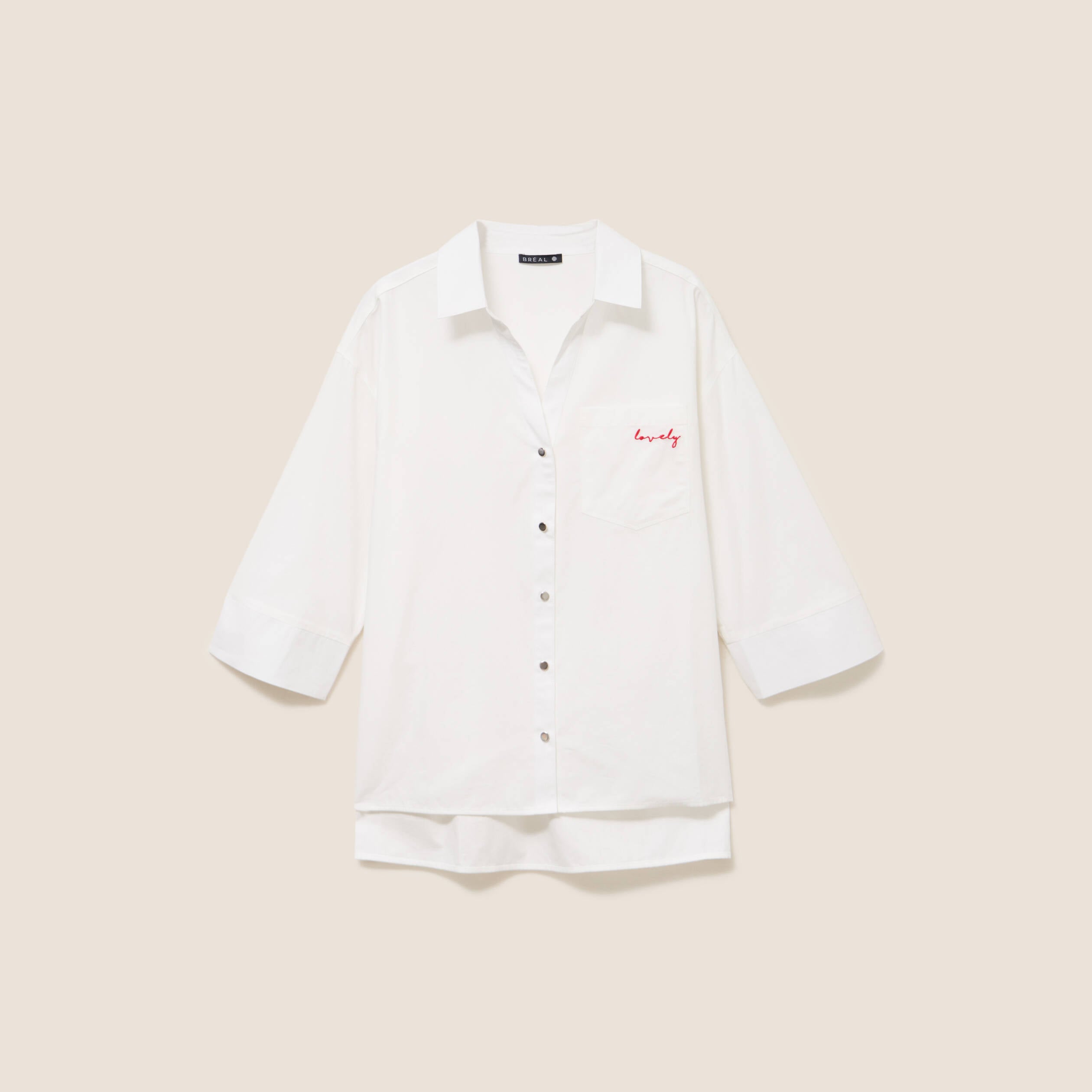 Chemise ample en coton manches 3/4 ecru femme