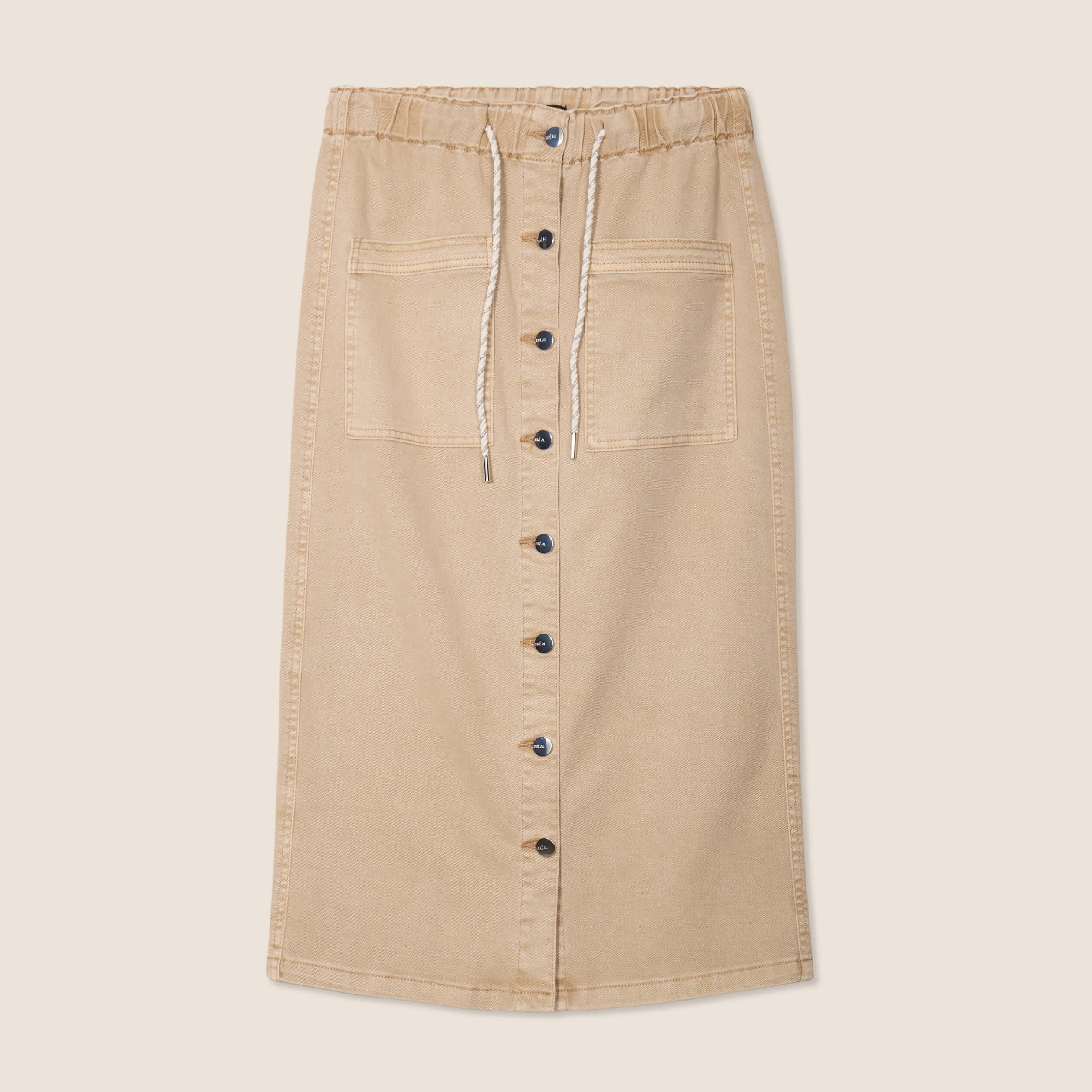 Jupe longue droite en jean denim beige femme