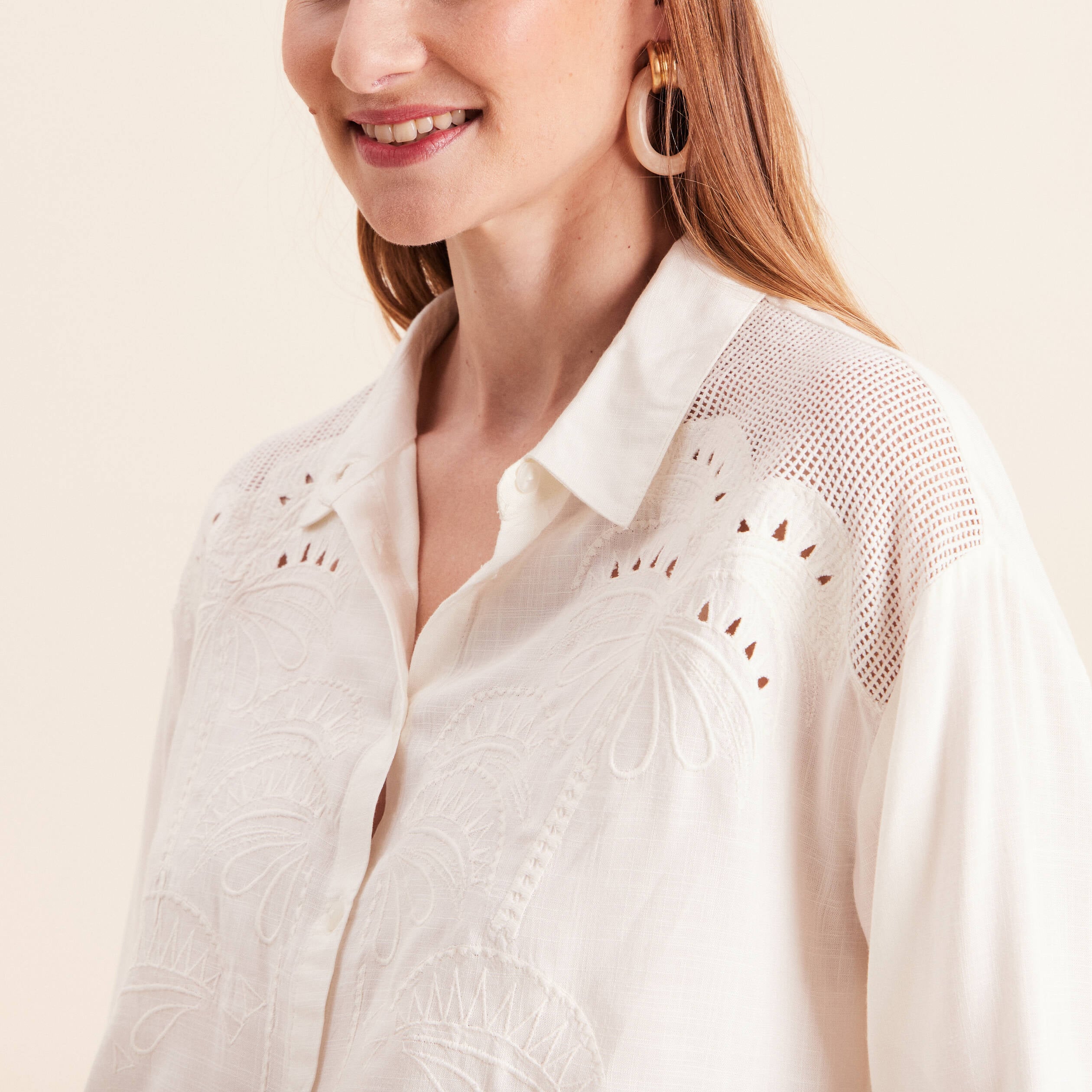 Chemise ample manches 3/4 col chemise ecru femme