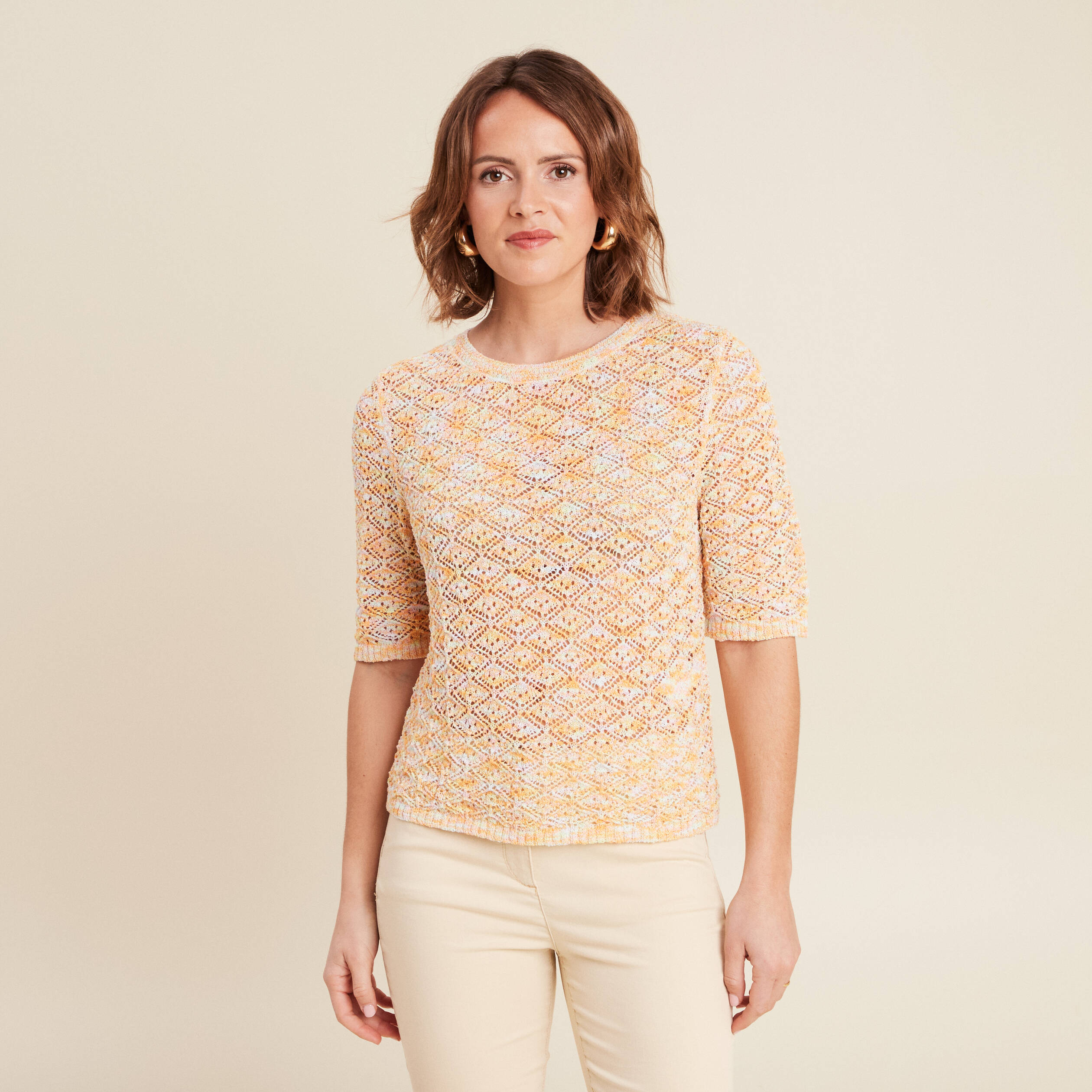 pull manches courtes ajoure multicolore femme Pull manches courtes ajouré multicolore femme