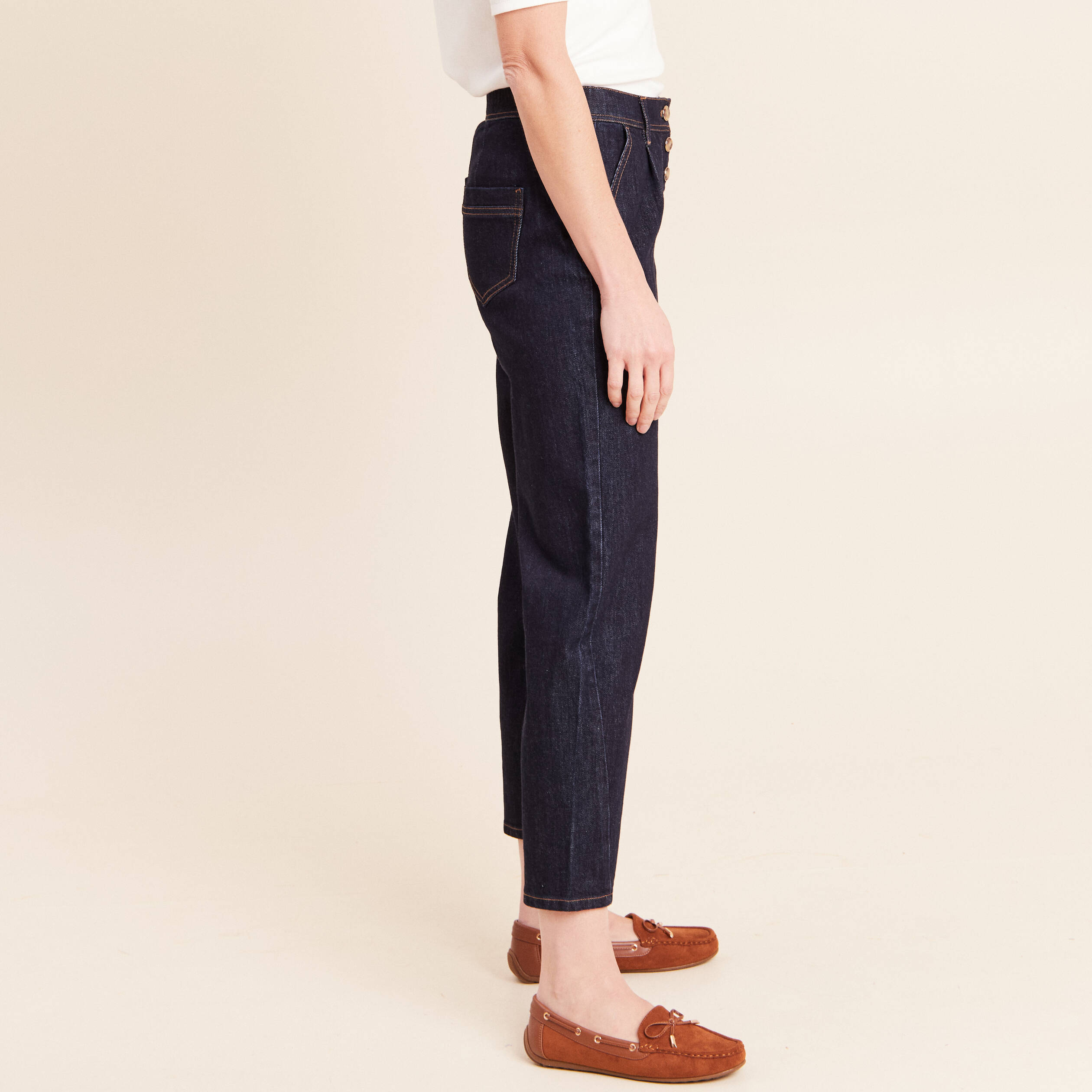 Jean coupe barrel 7/8&egrave;me denim brut femme