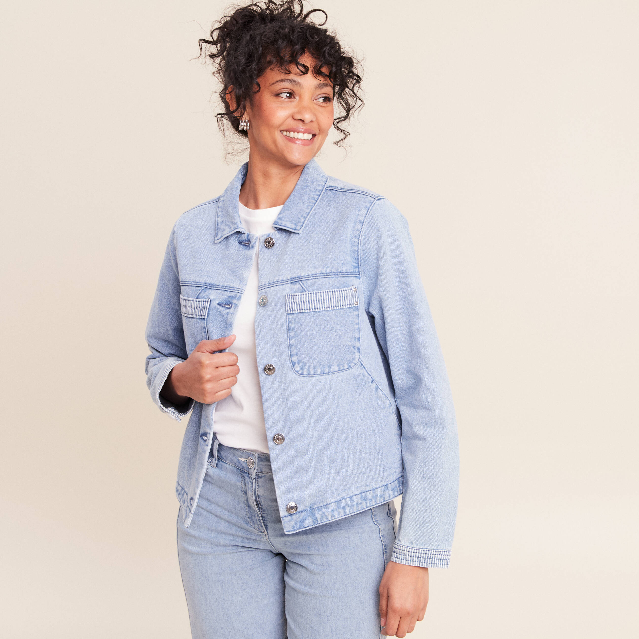 Veste manches longues en jean denim baby bleu femme