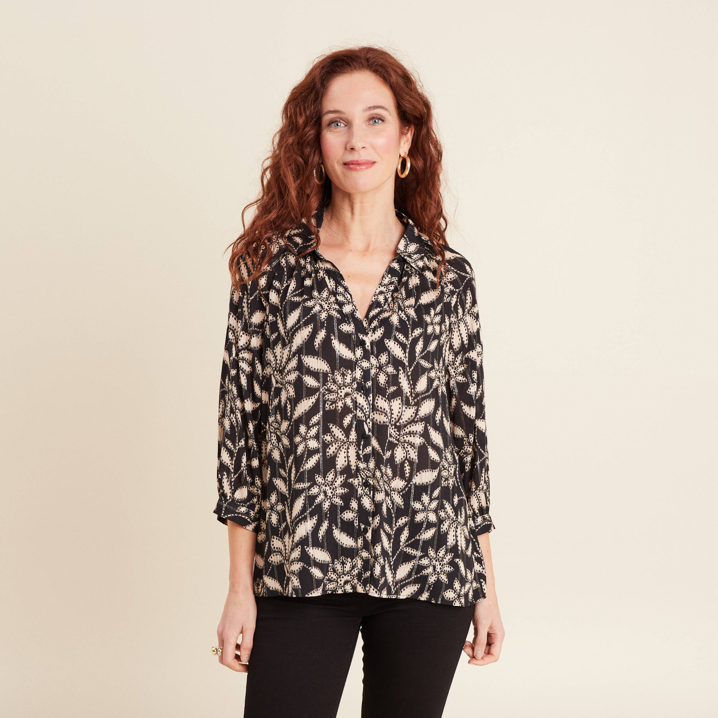 chemise manches 34 noir femme Chemise manches 3/4 noir femme