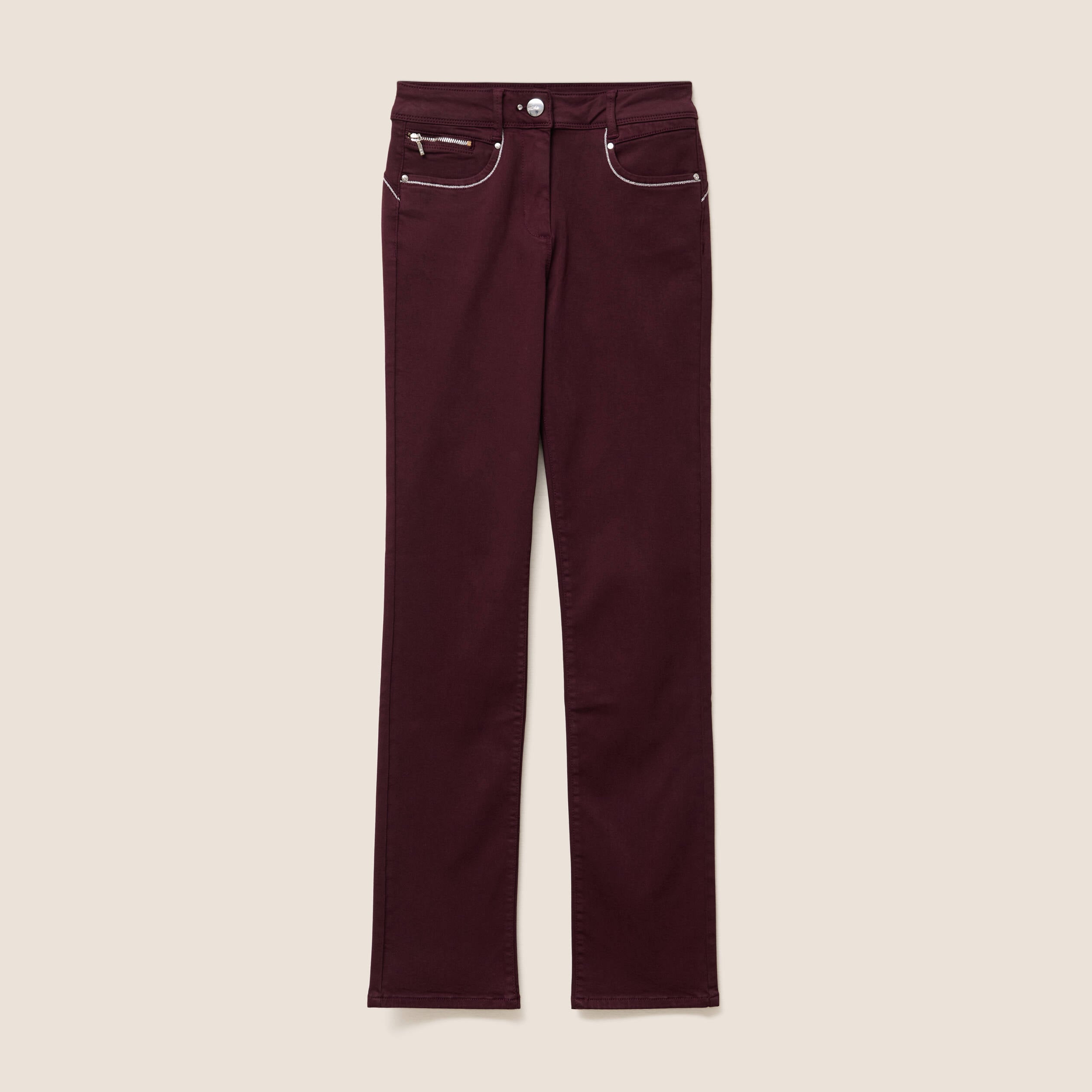 Pantalon droit taille haute bordeaux femme