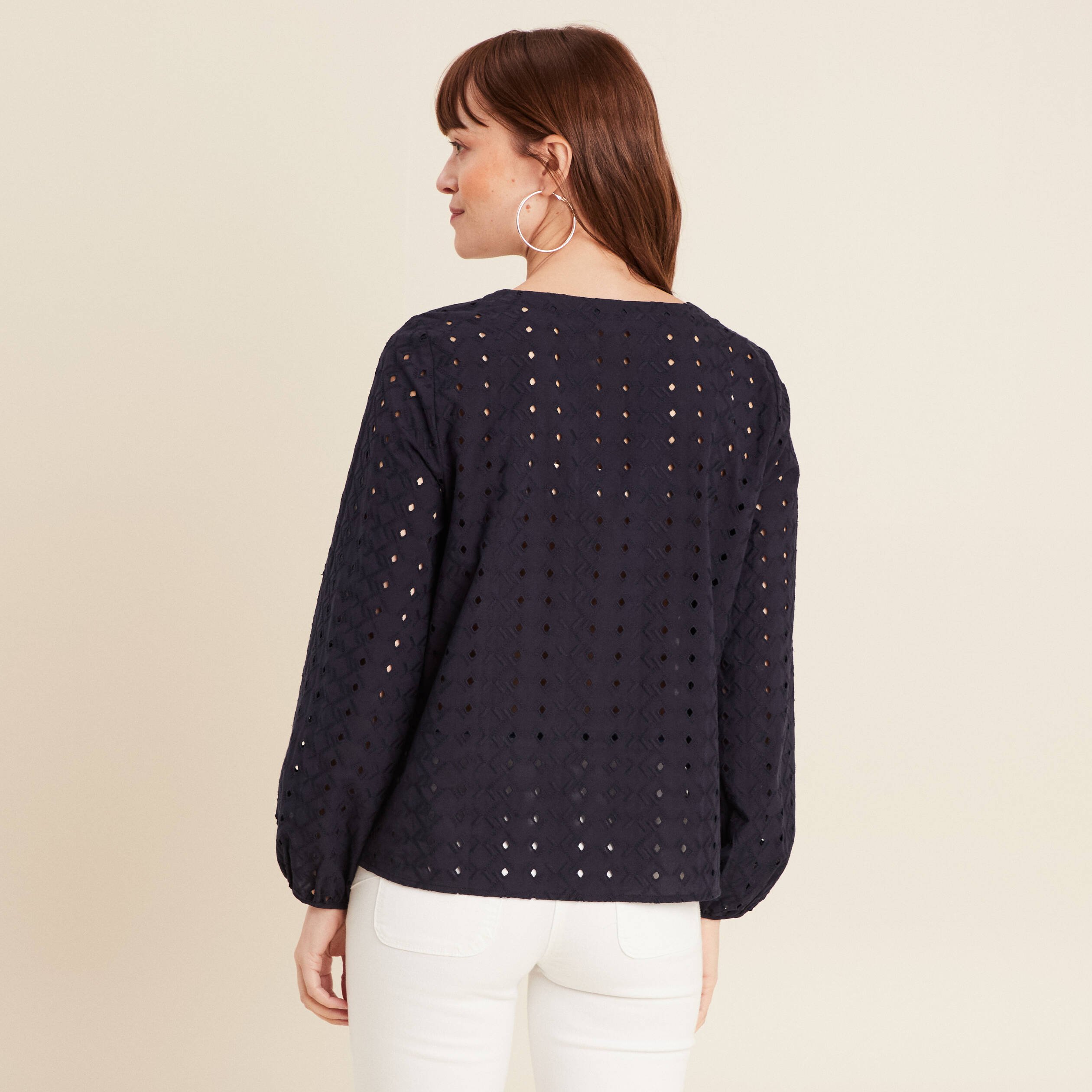 chemise manches 34 brodee bleu fonce femme Chemise manches 3/4 brodée bleu foncé femme