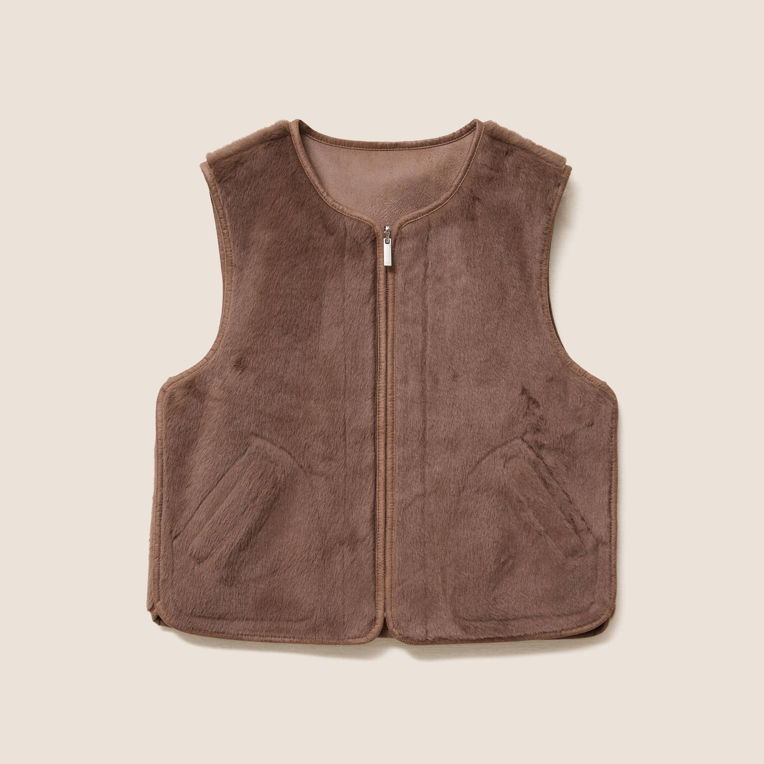 Veste sans manches sans col marron fonc&eacute; marron femme