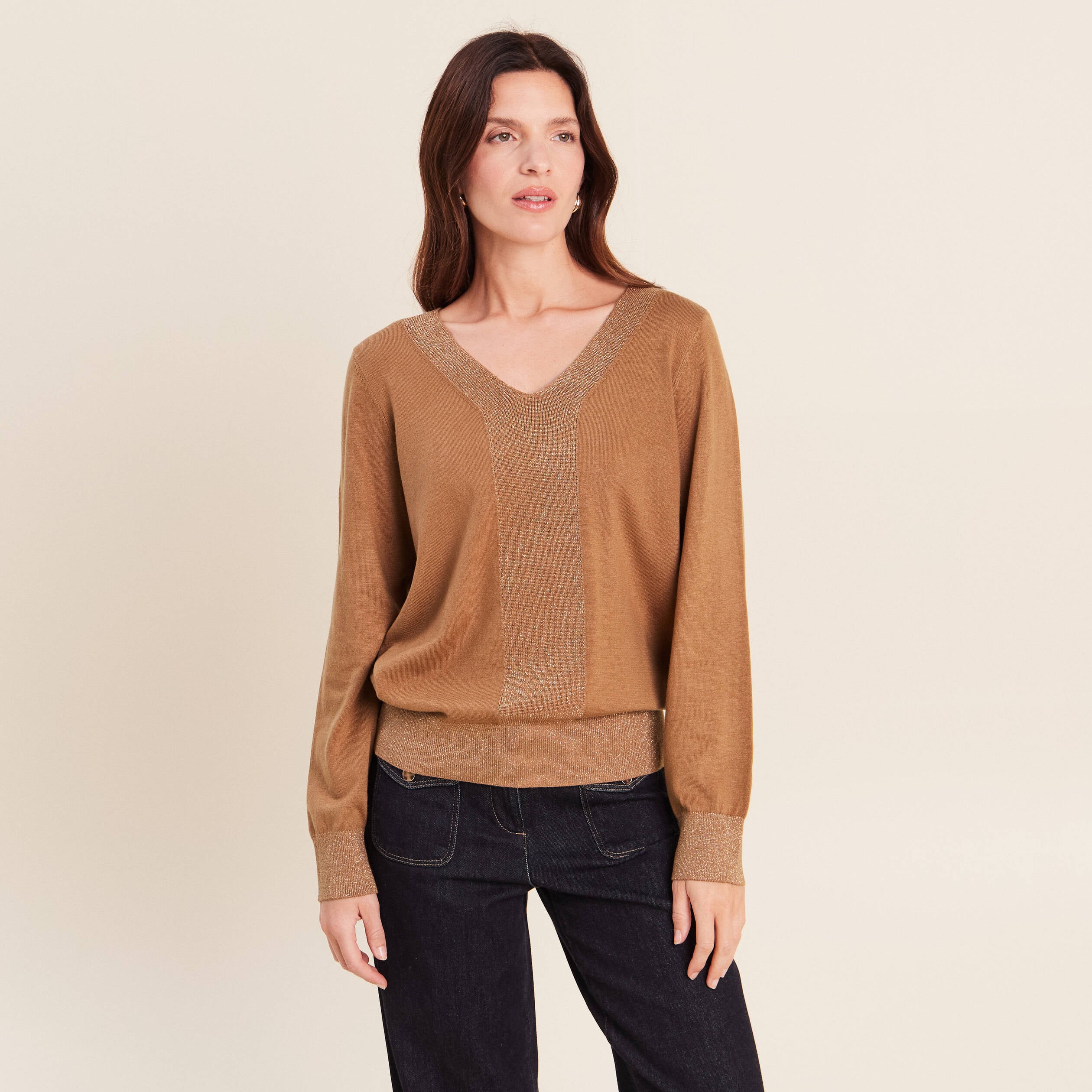Pull manches longues beige femme