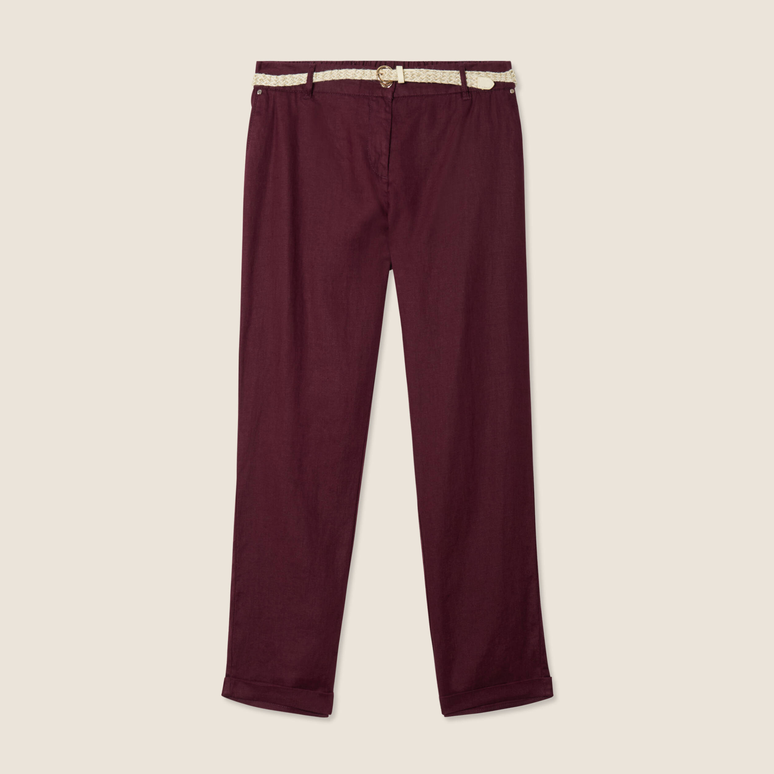 pantalon flou ceinture prune femme Pantalon flou ceinturé prune femme
