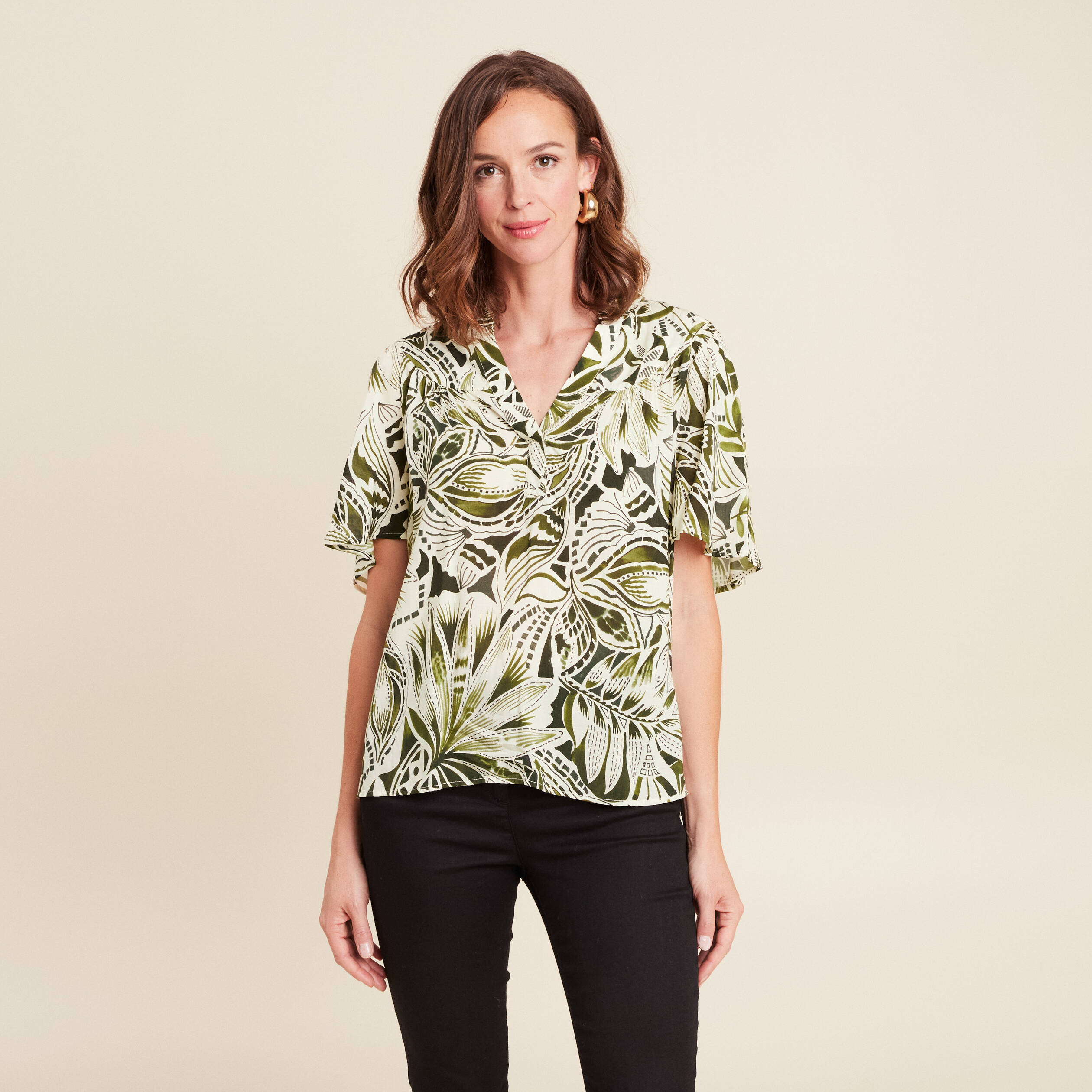 blouse ample manches courtes fluide vert femme Blouse ample manches courtes fluide vert femme