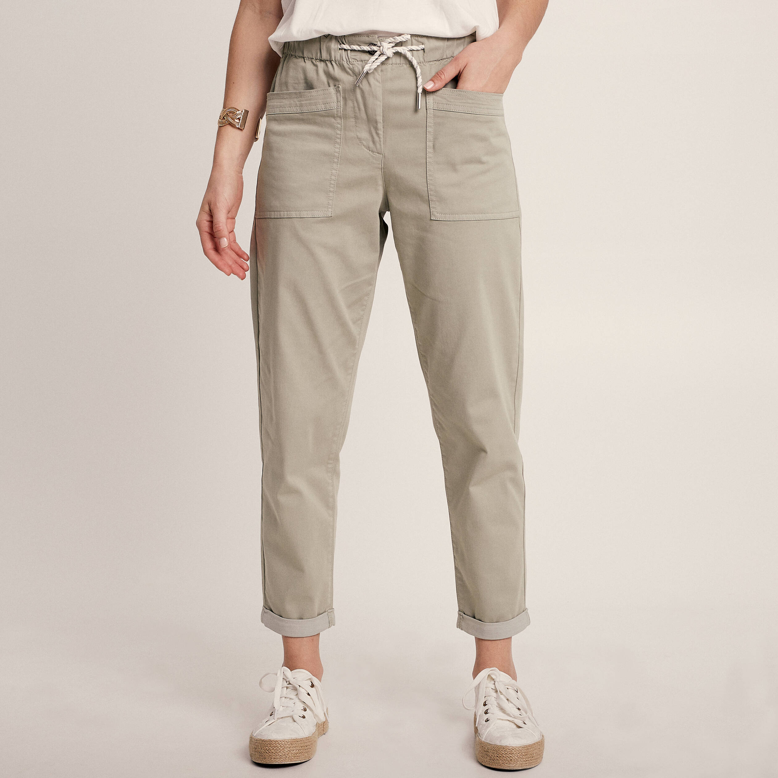 Pantalon flou à coulisse vert clair femme