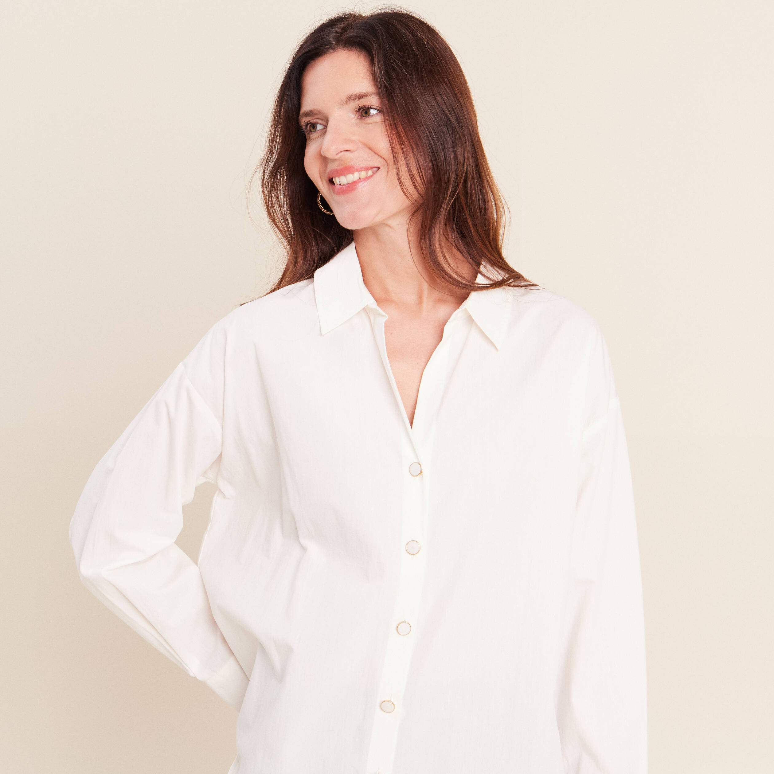 Chemise ample manches longues ecru femme