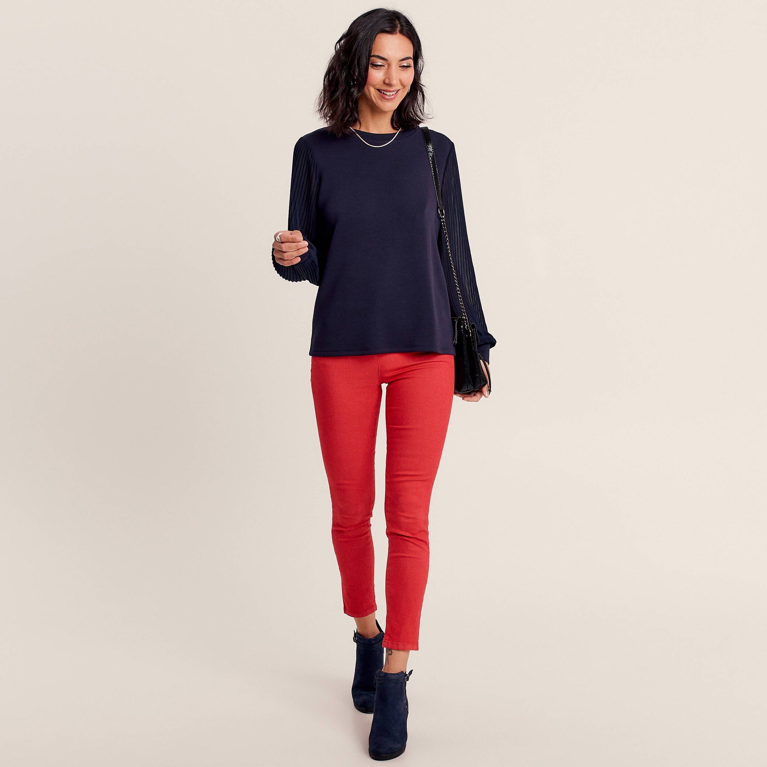 Pantalon léger taille standard 7/8ème rouge femme