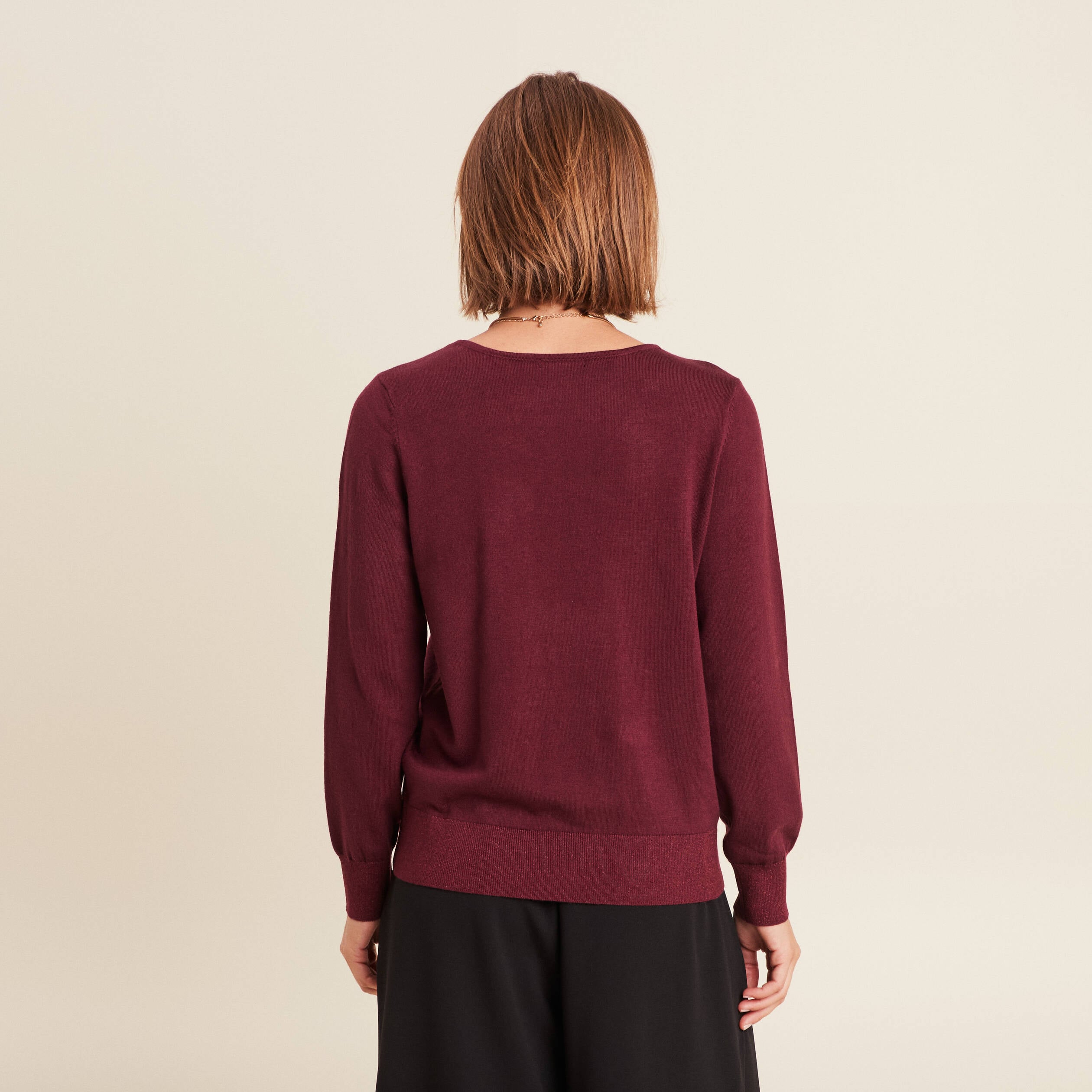 Pull manches longues bordeaux femme