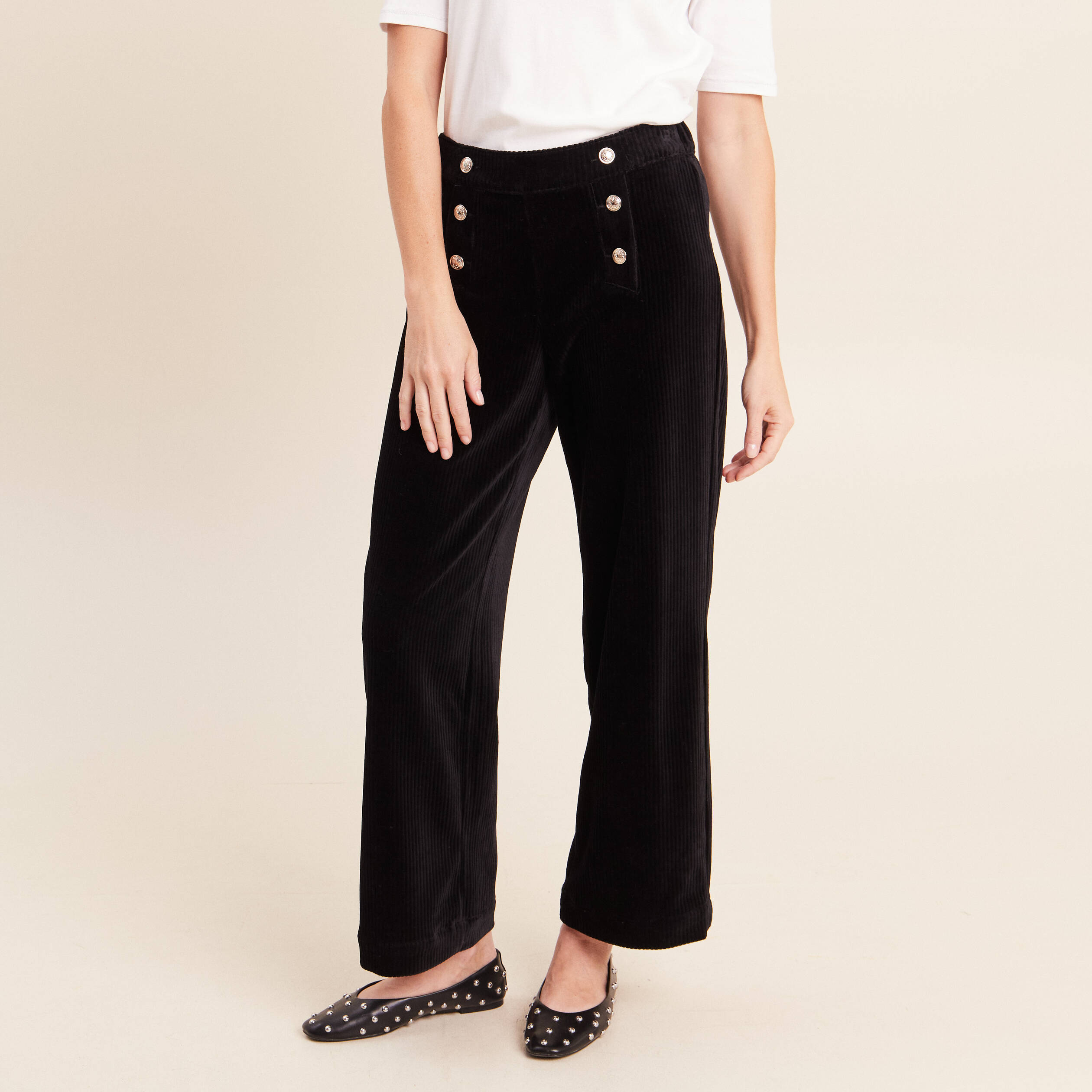 Pantalon loose en velours noir femme
