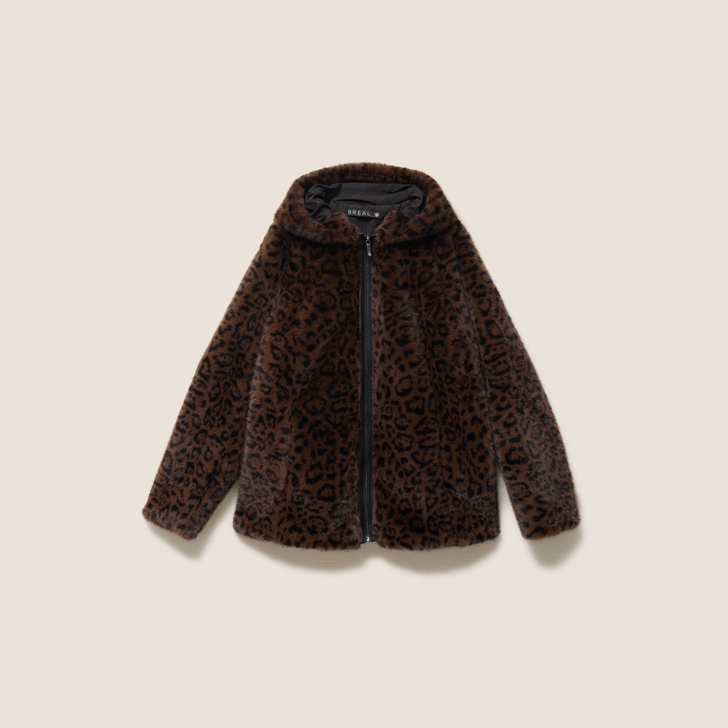 Manteau en fausse fourrure &agrave; capuche marron femme