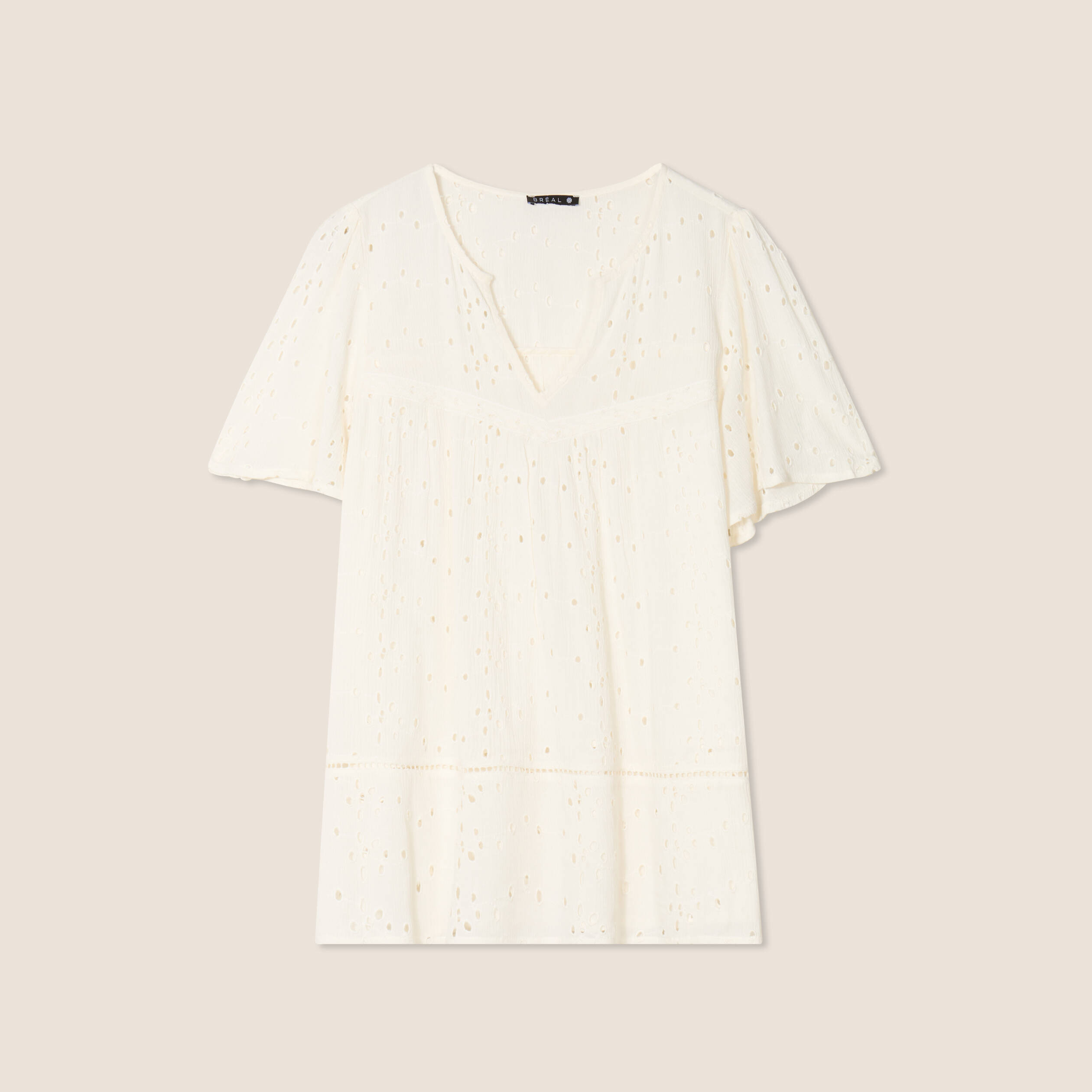 Blouse ample manches courtes ecru femme