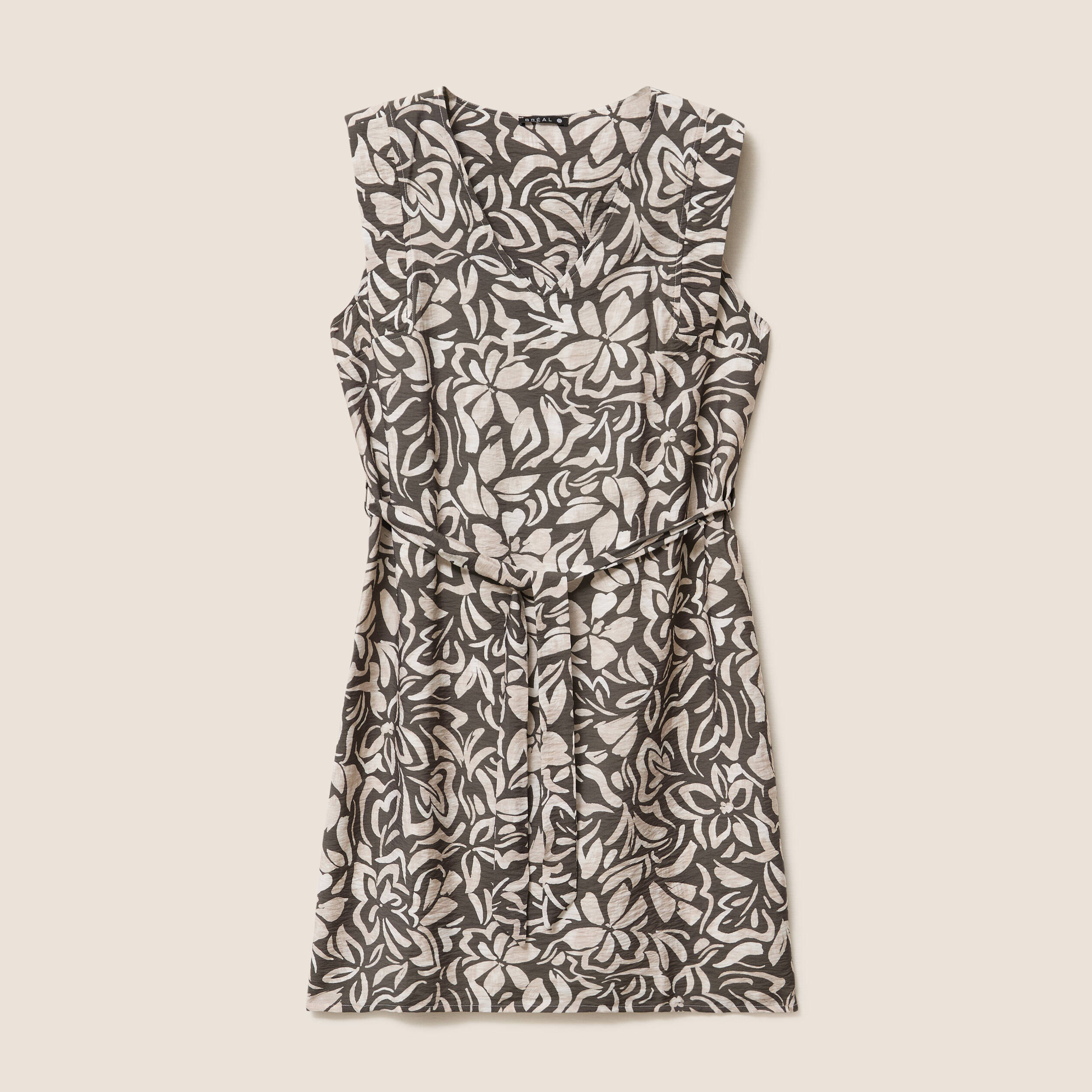 Robe droite courte sans manches col v vert femme