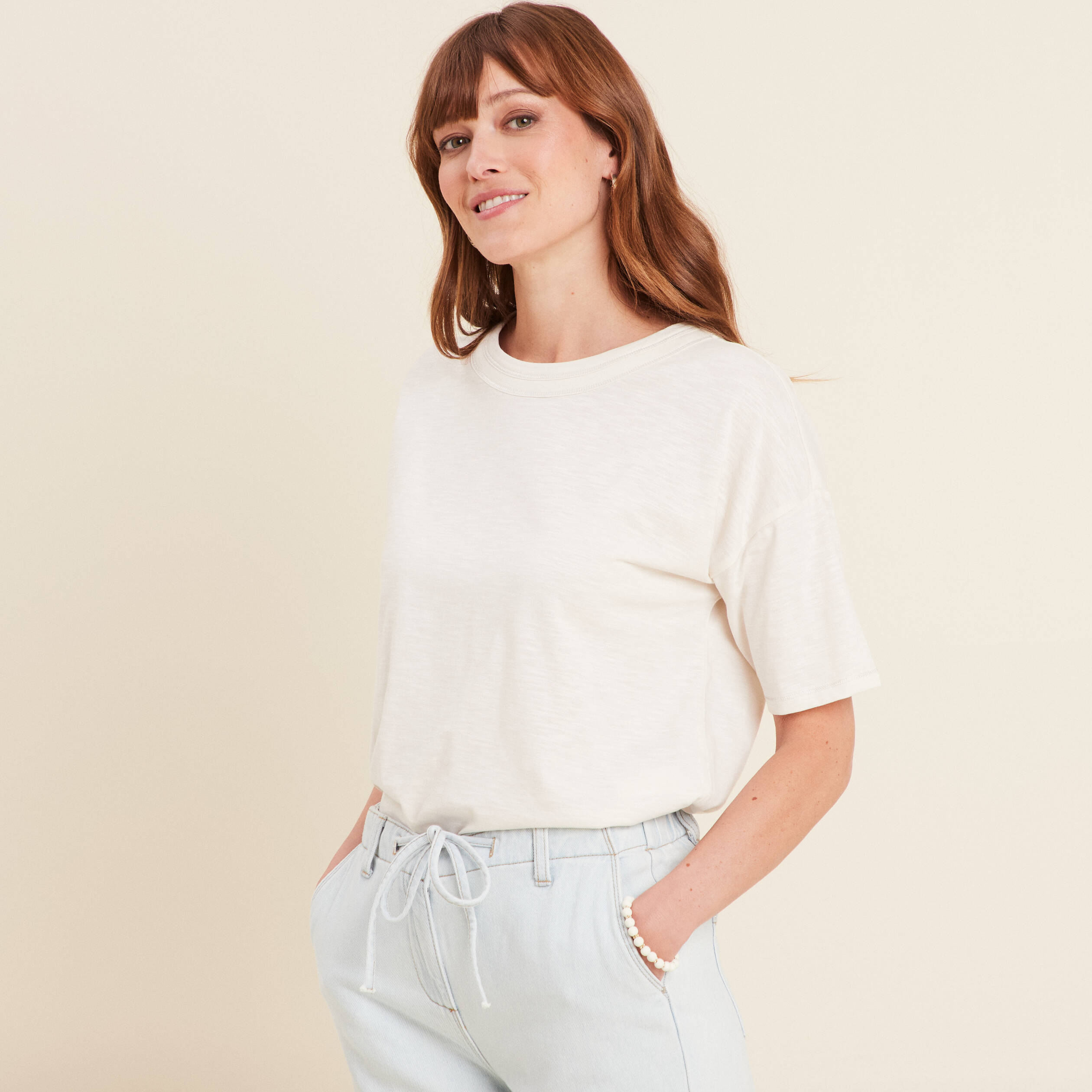 t shirt manches courtes ecru femme T-shirt manches courtes ecru femme