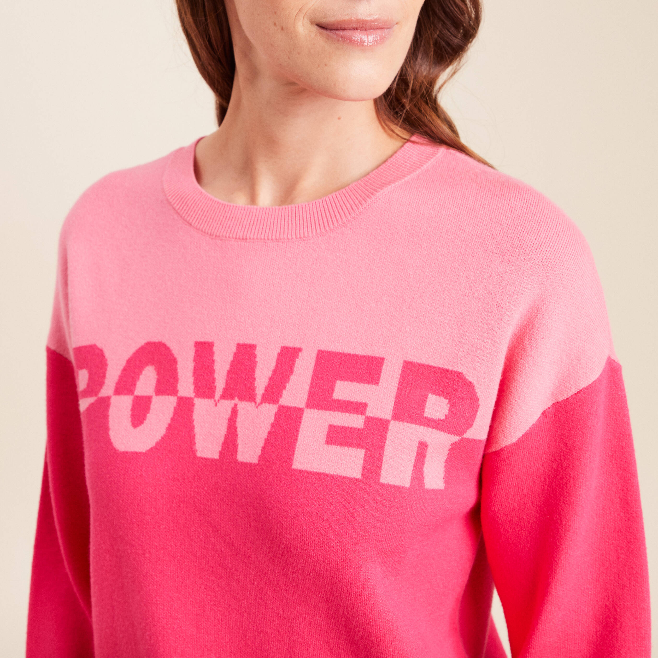 Pull col rond manches longues rose fushia femme Vibs