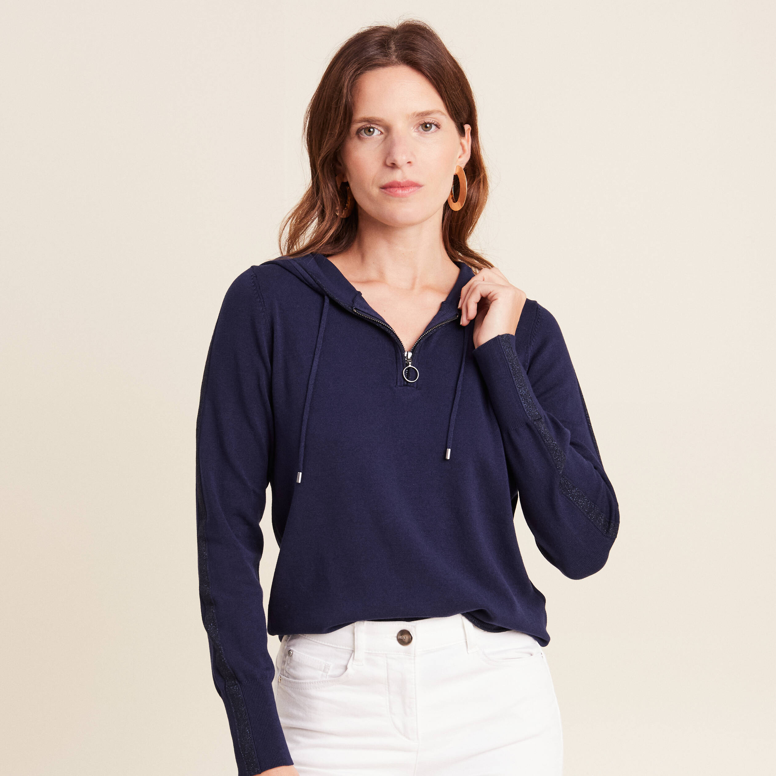 Pull manches longues bleu marine femme