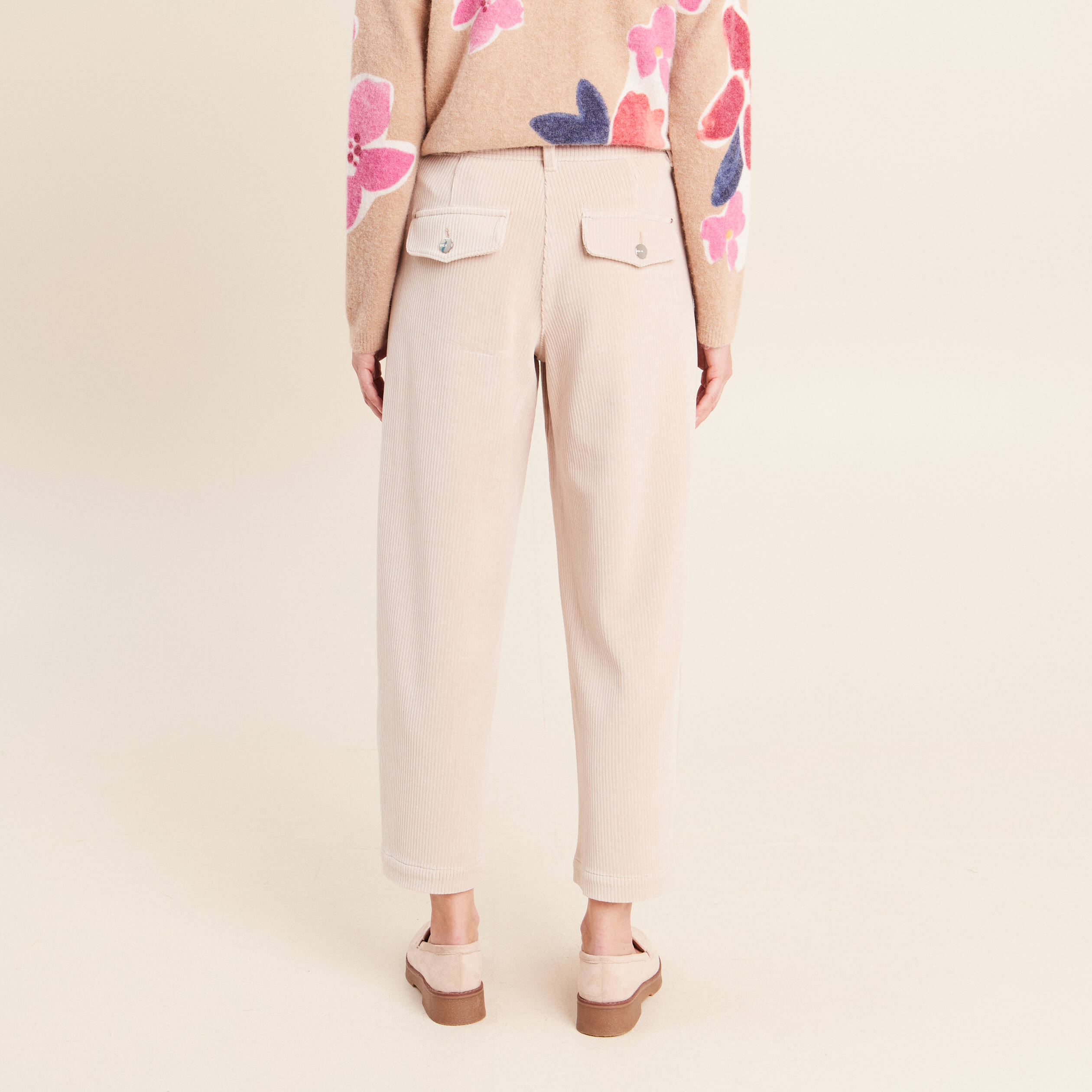 Pantalon boyfriend 7/8&egrave;me velours sable femme