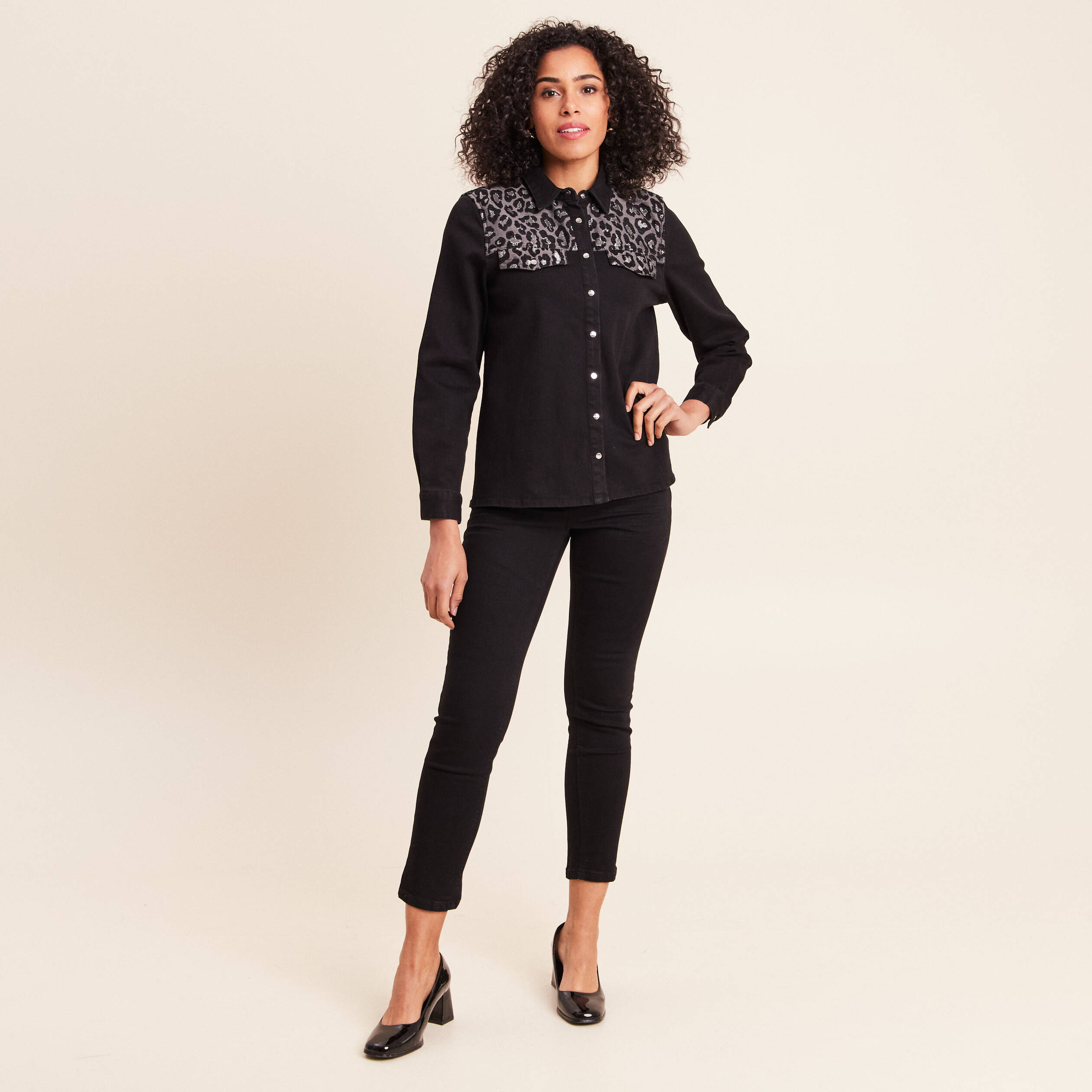 Chemise en jean manches longues noir femme