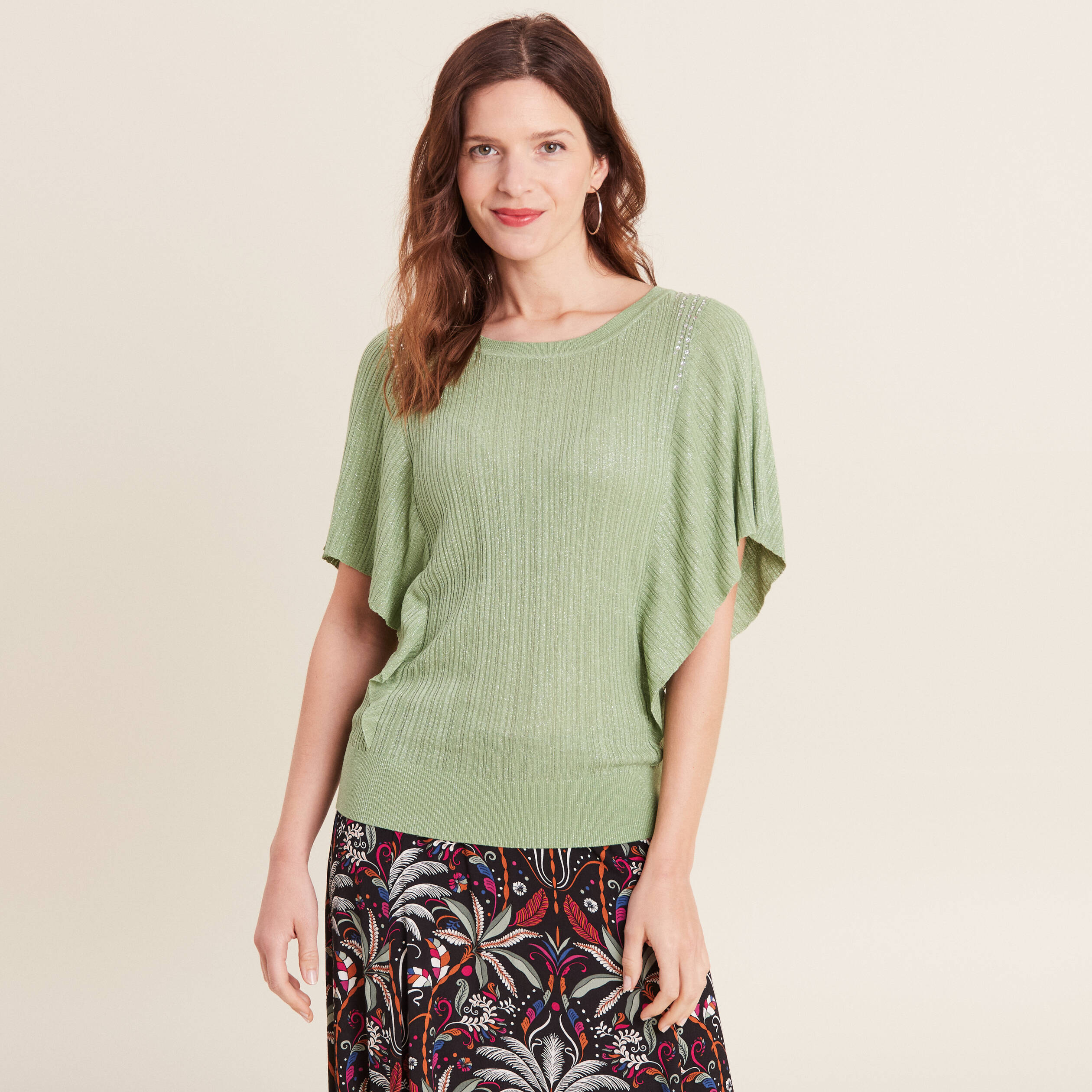 pull manches courtes papillons vert emeraude femme Pull manches courtes papillons vert émeraude femme
