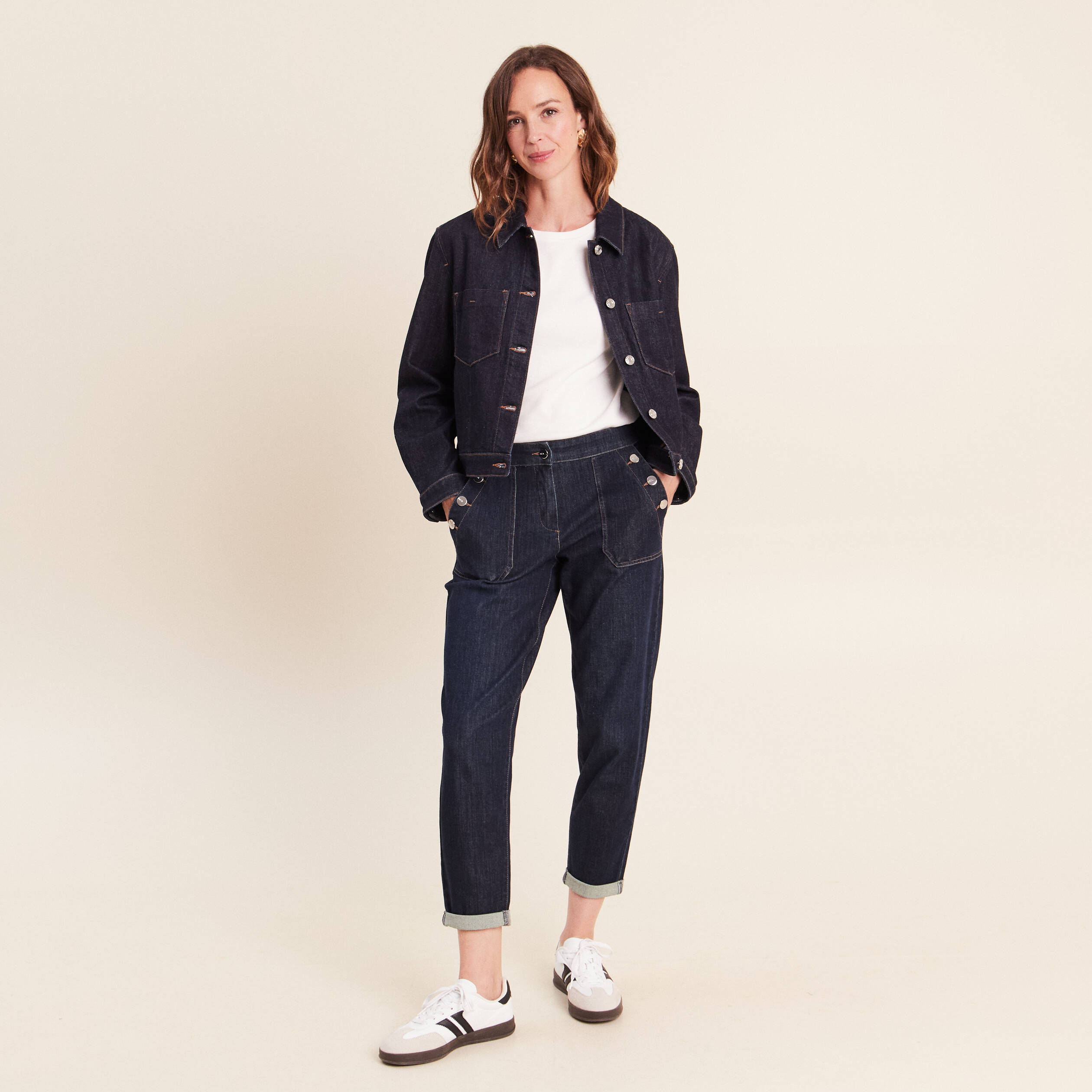 Veste manches longues en jean denim brut femme