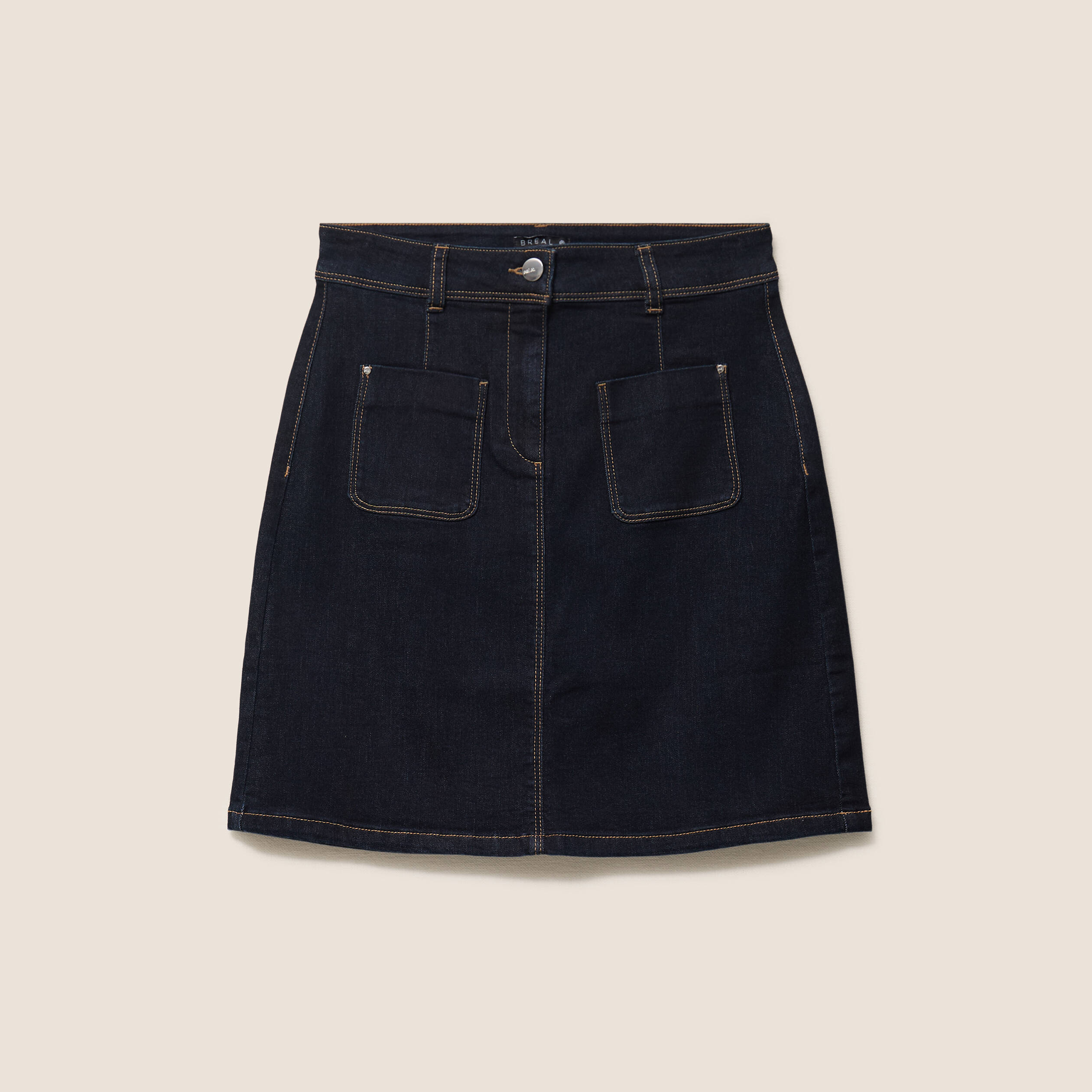 Jupe courte trap&egrave;ze en jean denim brut femme